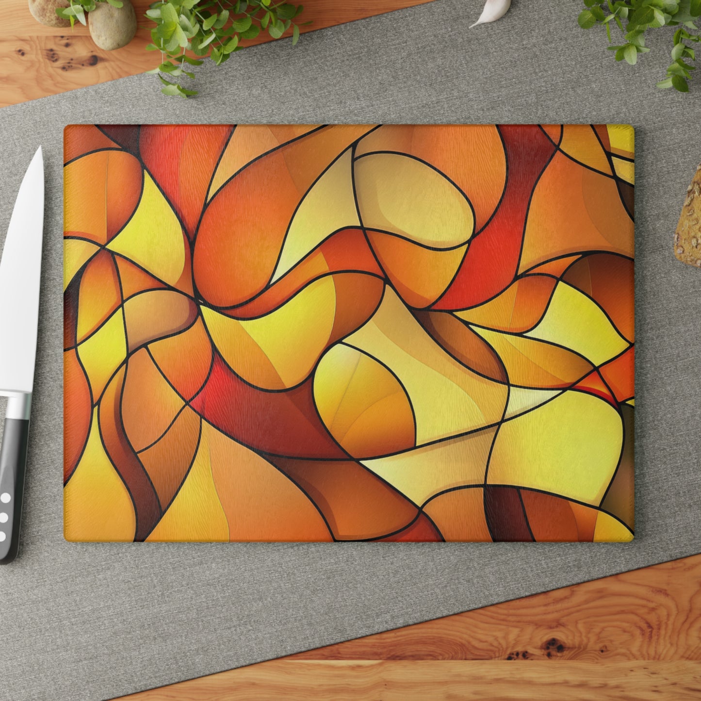 Orange Stained Glass Swirl Cutting Board | Autumn Kitchen Decor