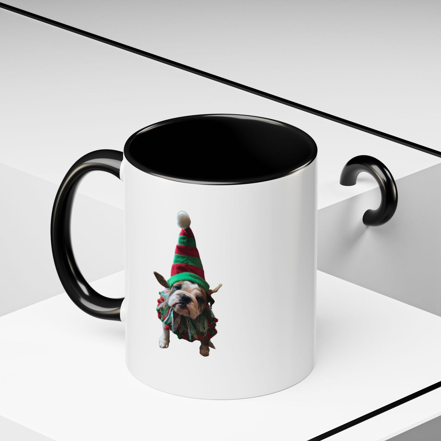 Funny Christmas Bulldog Mug – Cute Dog Elf Holiday Coffee Cup – Bulldog Lover Gift – Christmas Dog Mug – Festive Puppy Mug