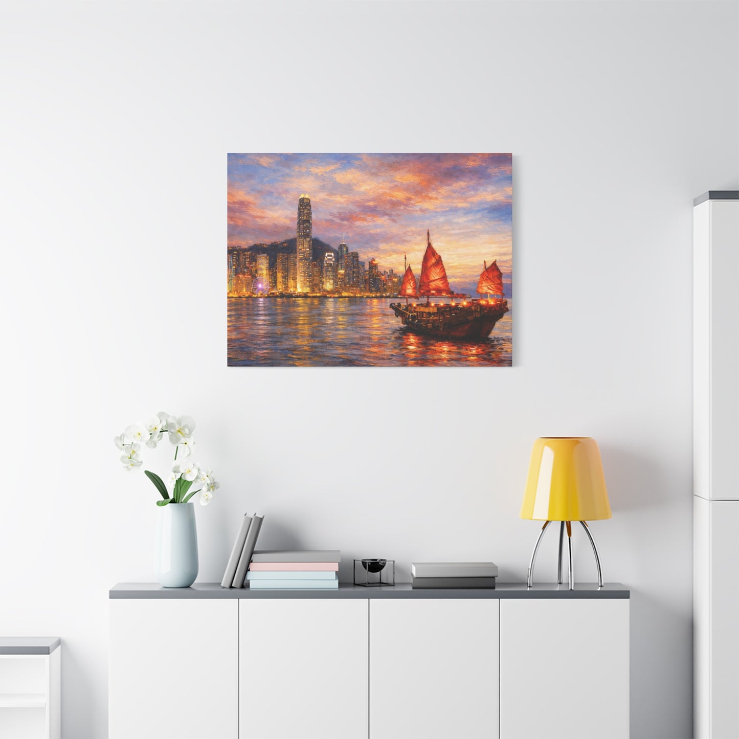 Hong Kong Junk Boat at Sunset Canvas