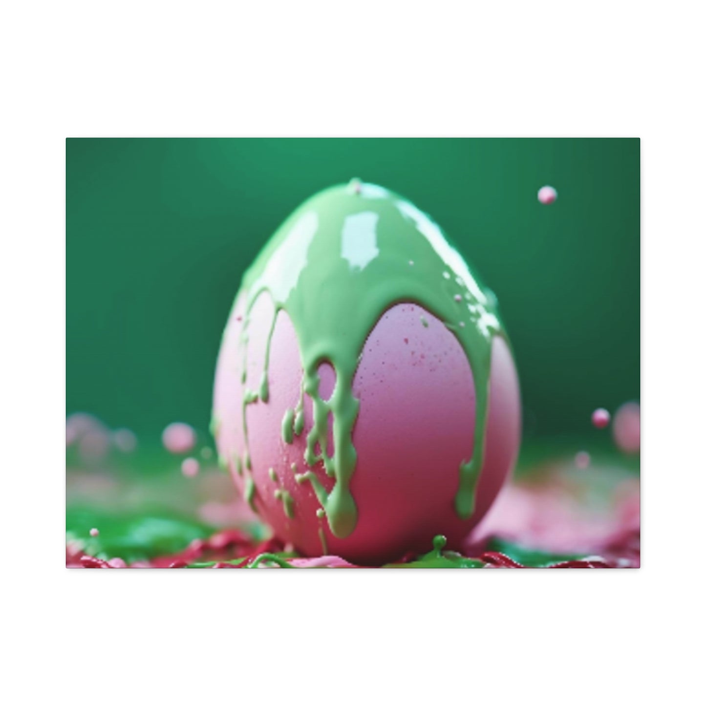 Canvas Wall or Mantle Art Pink Easter Egg with Green Paint Spring Home Decor