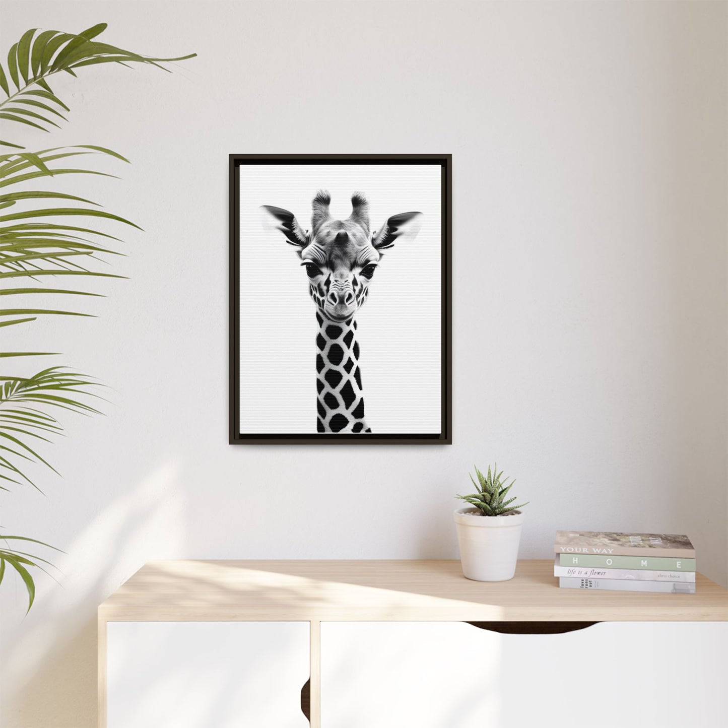 Baby Giraffe Wall Art Black & White Wildlife Photography Print, Cute Giraffe Lover Gift