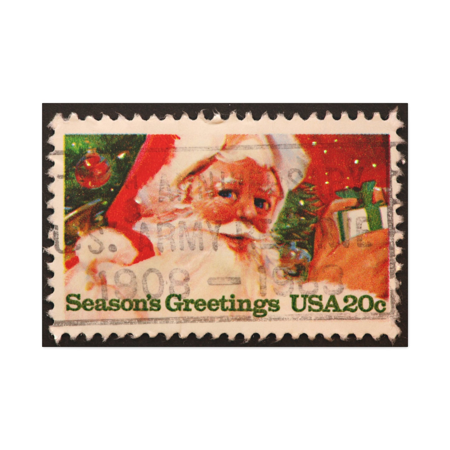 Vintage Santa Claus Stamp Wall Art US Army Postmark | Christmas Decor Mantle Art