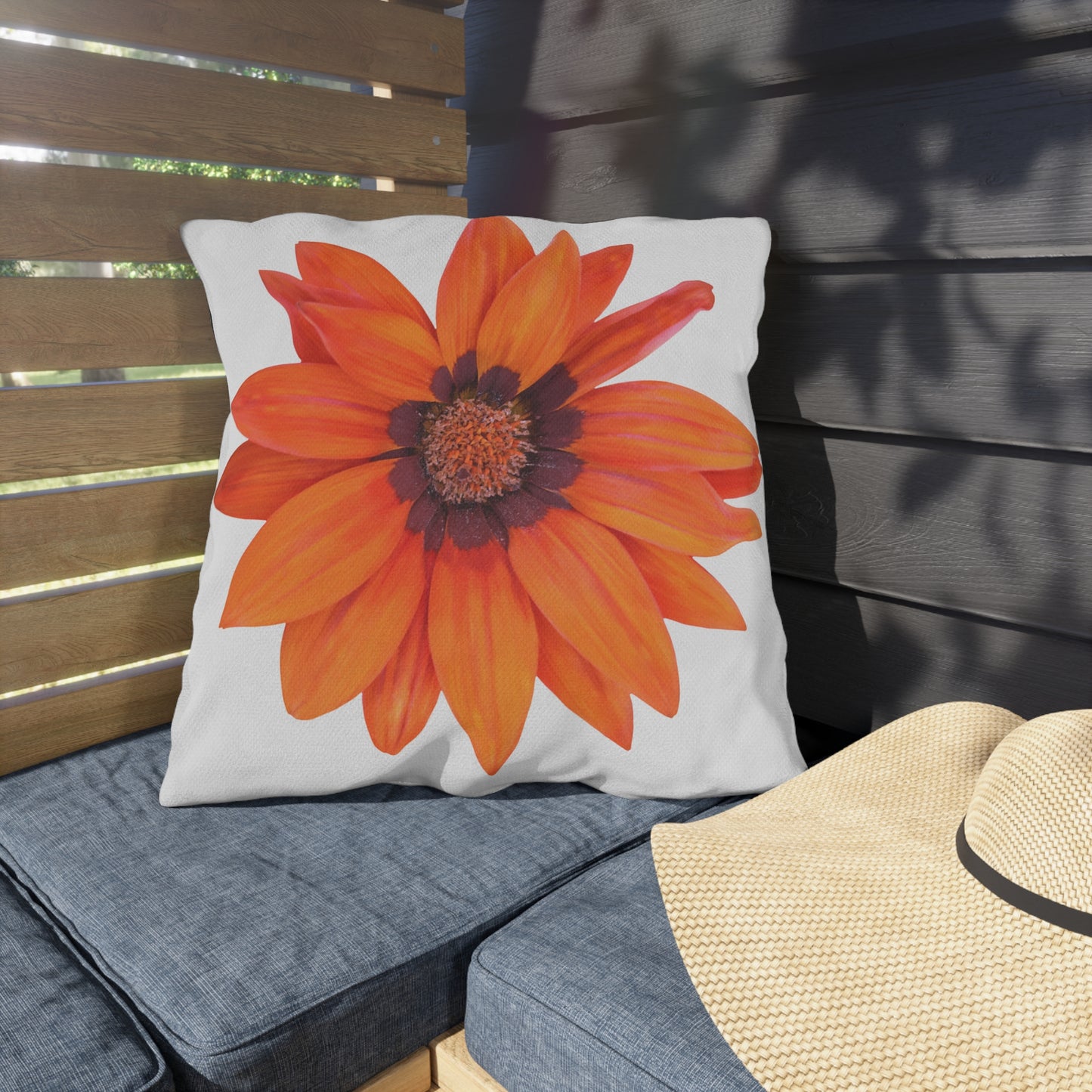 Bright Orange Flower Outdoor Throw Pillow | Floral Garden Patio Cushion