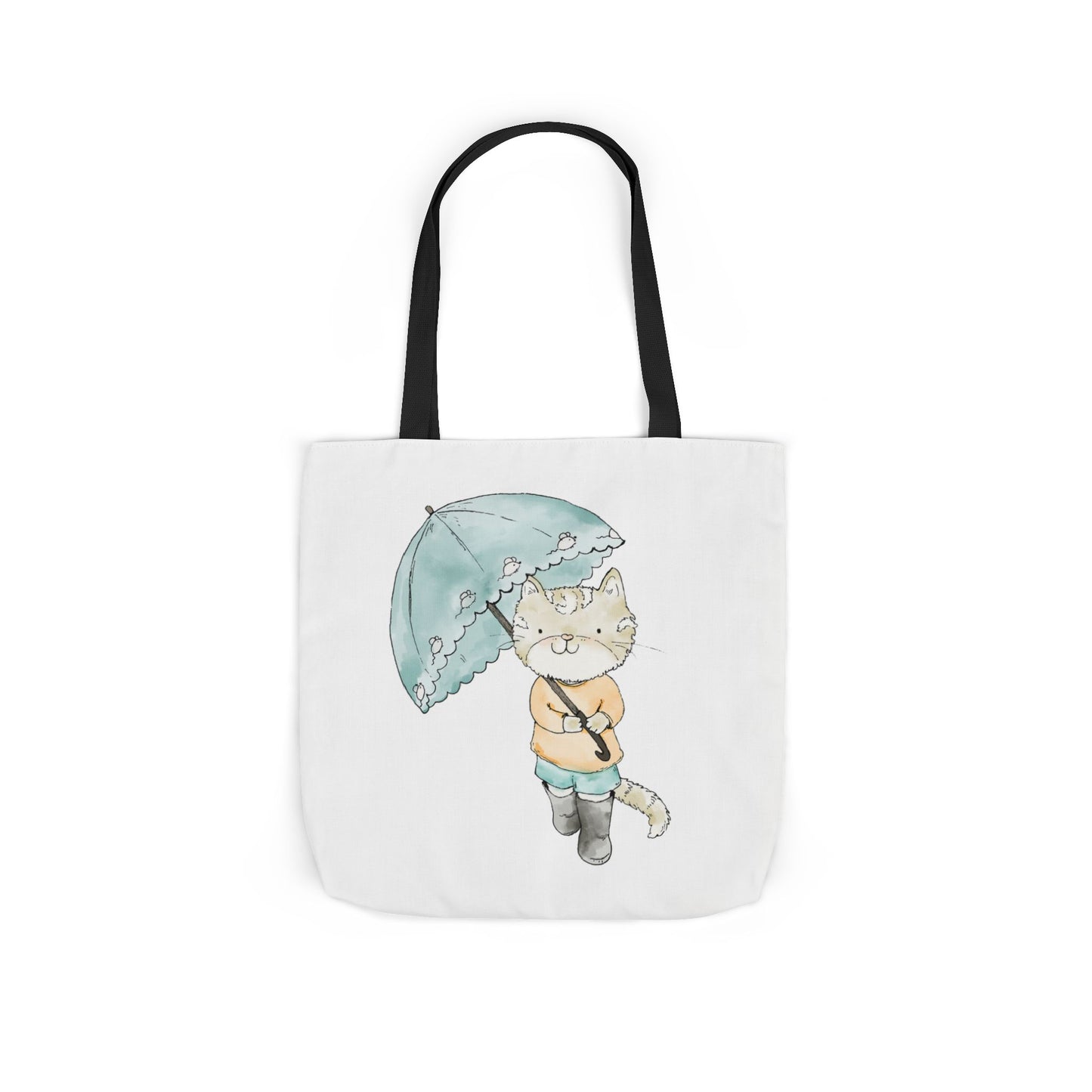 Cat Lover Tote Bag Cute Kitty with Umbrella Rain Boots Cat Lover Eco Tote Bag