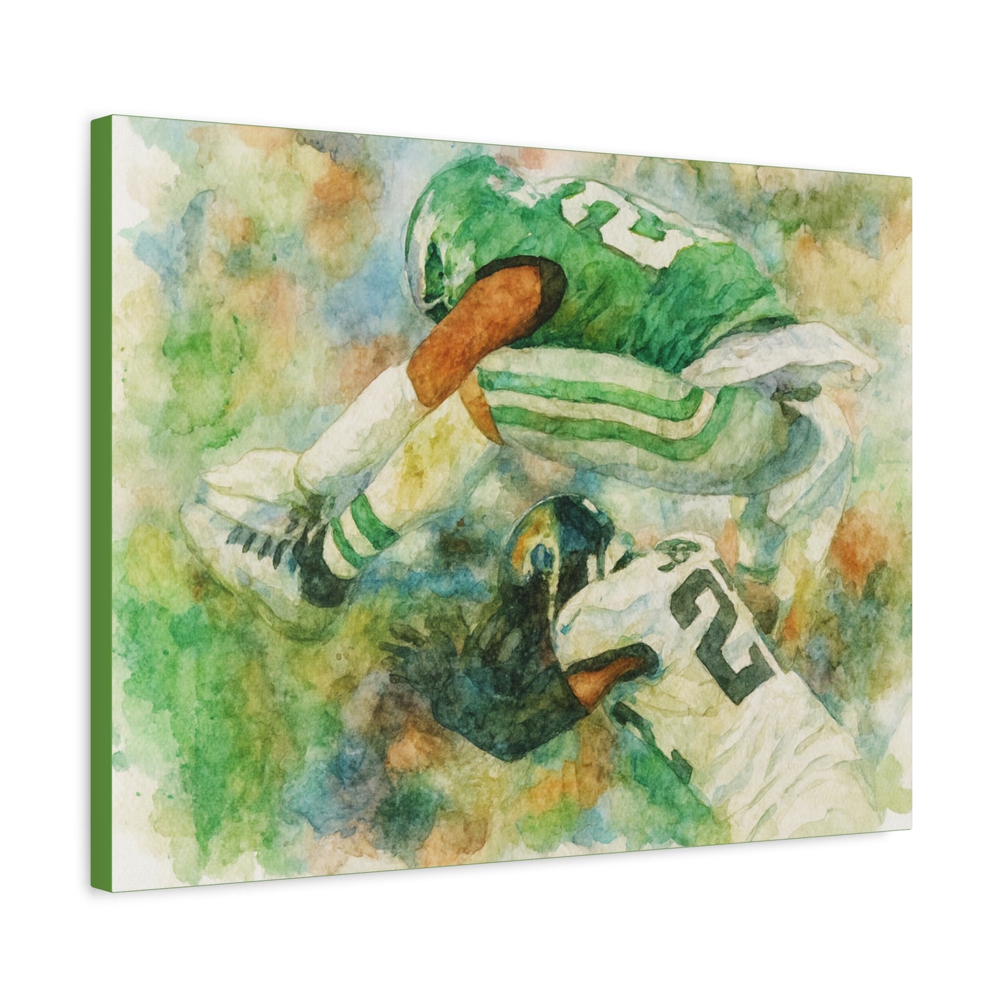 Saquon Barkley Backwards Hurdle Watercolor Canvas | Philadelphia Eagles Football Wall Art Print on 1.25"  Canvas | Game Day Fan Cave Gift