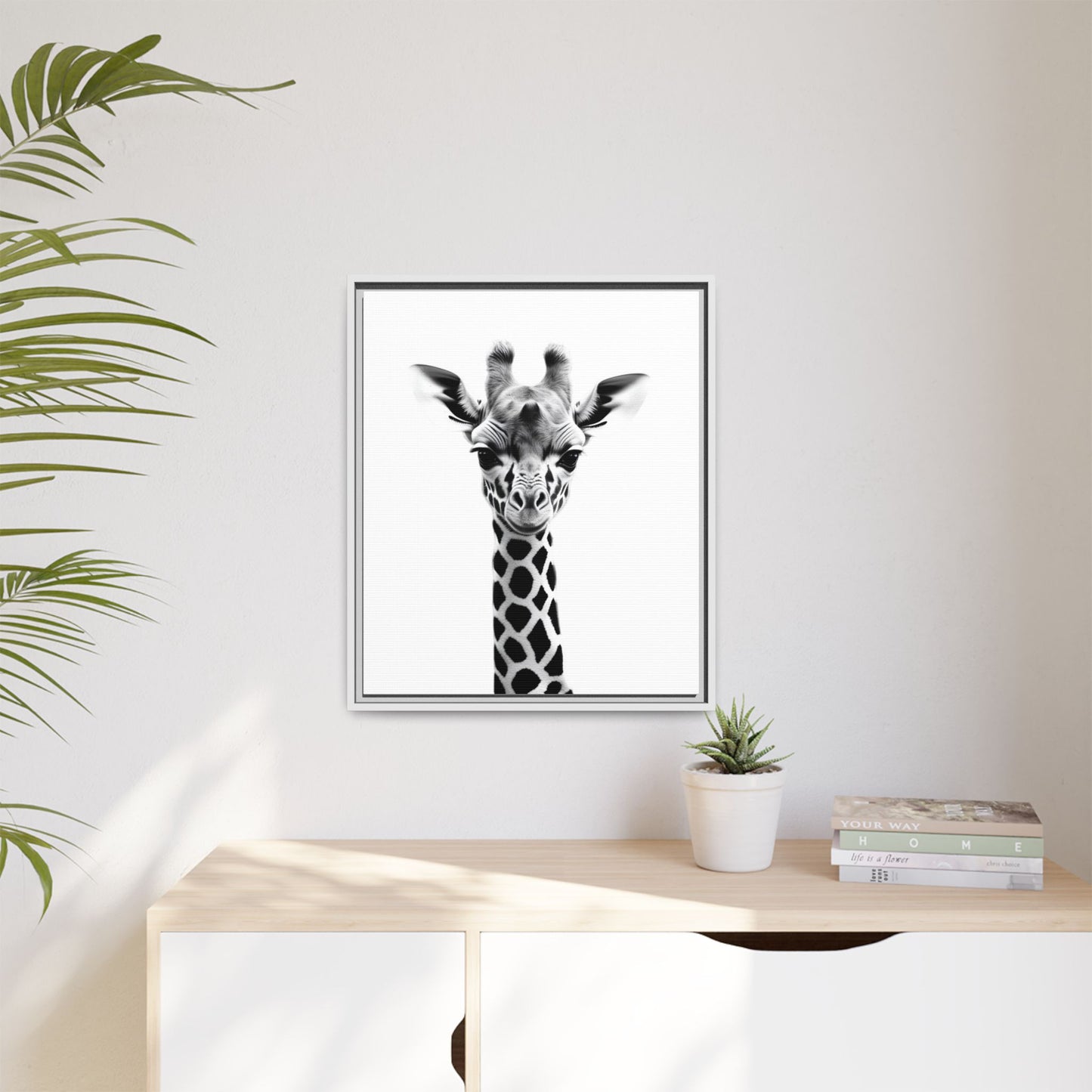 Baby Giraffe Wall Art Black & White Wildlife Photography Print, Cute Giraffe Lover Gift