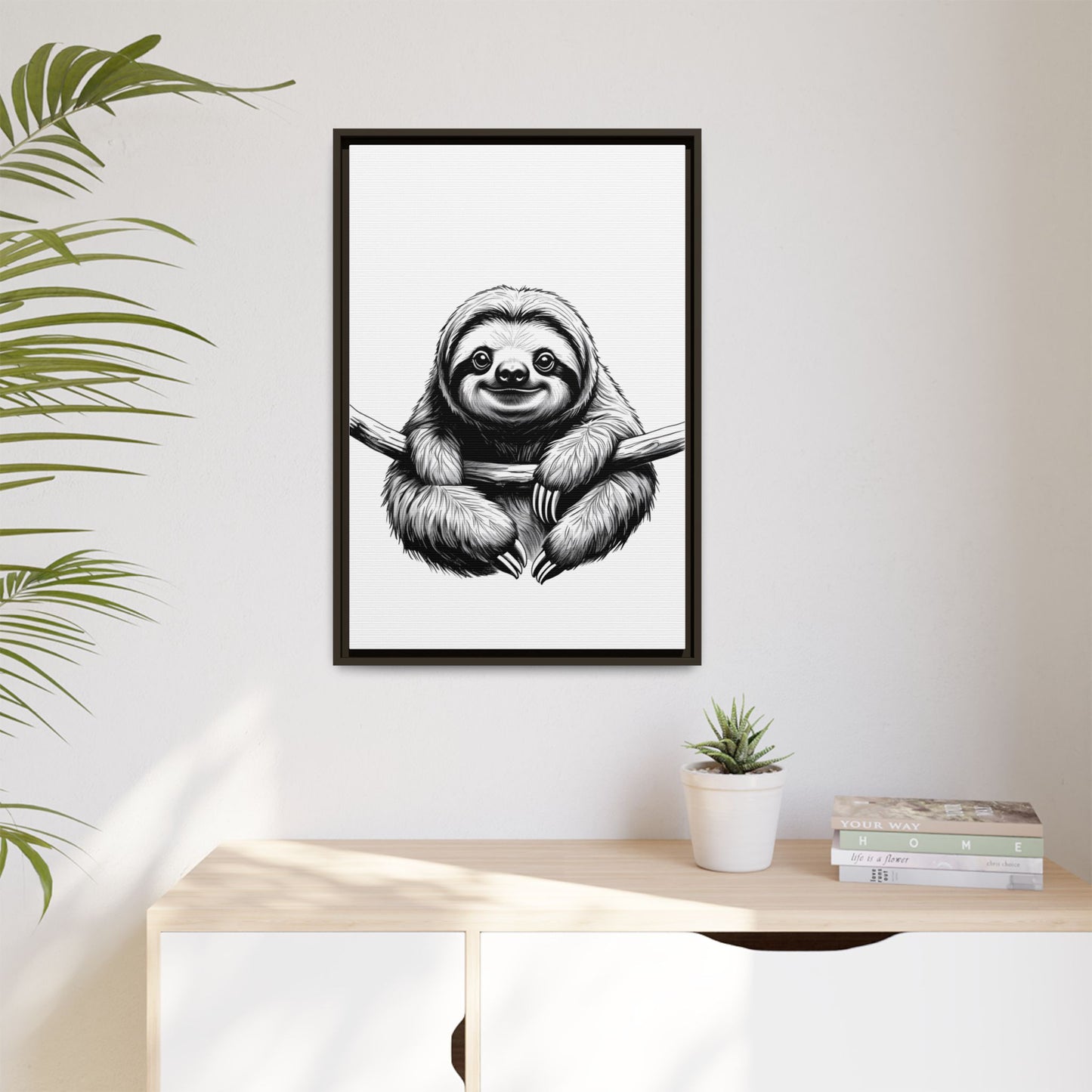 Adorable Sloth Hanging from Tree Branch Black & White Animal Wall Art, Cute Sloth Print, Jungle Theme Nursery Decor, Baby Shower Gift