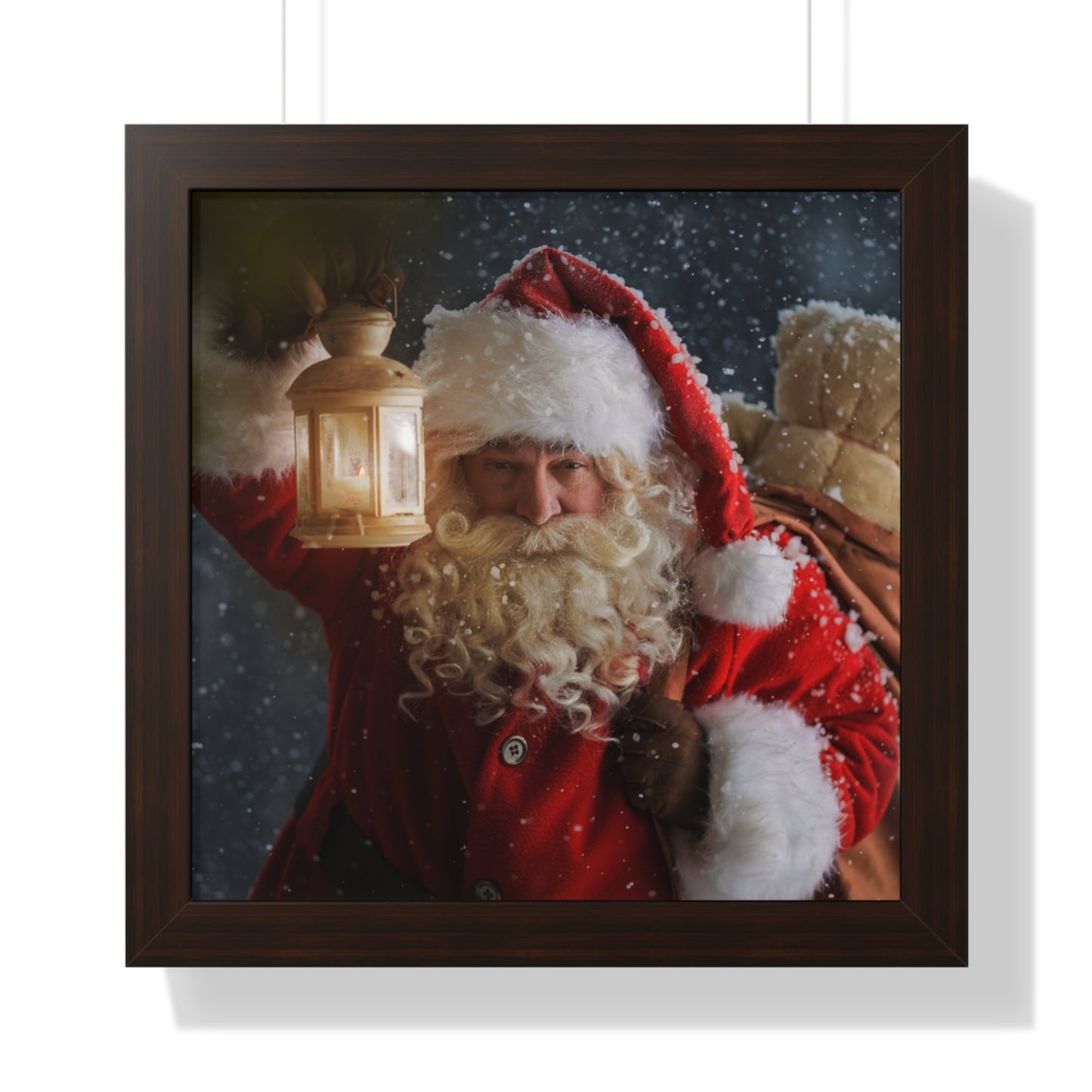 Christmas Wall Art Vintage Santa Claus with Lantern and Toy Bag | Vintage Mantle Art