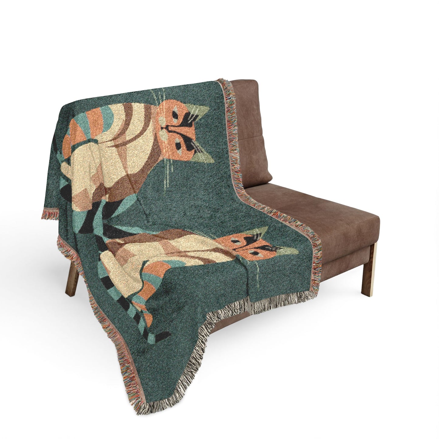 Mid Century Modern Cat Woven Throw Blanket | Retro Feline Decor