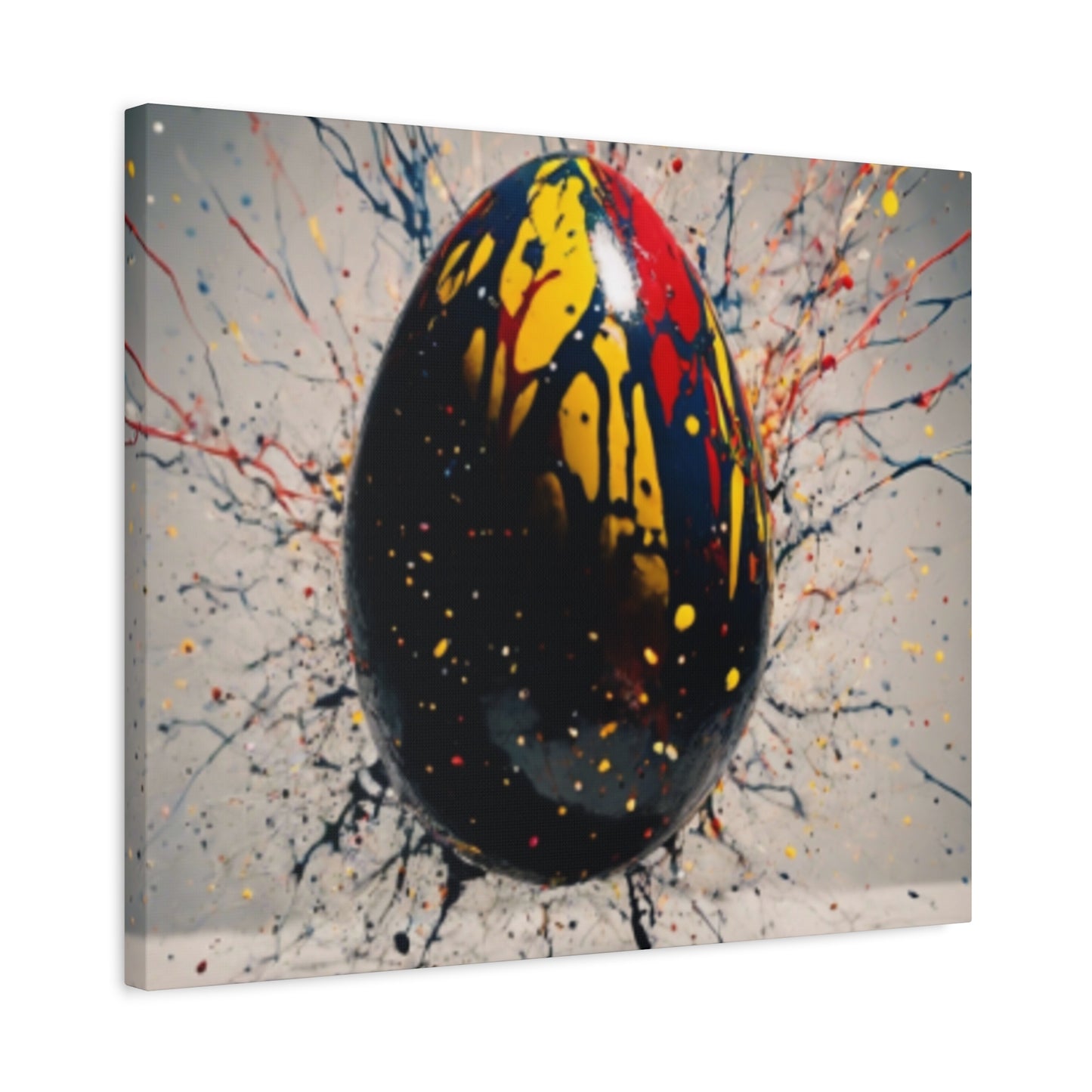 Vibrantly Painted Egg on Canvas | Abstract Paint Splatter Art I Easter Egg Art