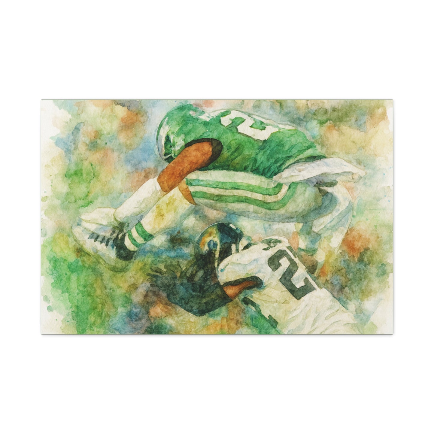 Saquon Barkley Backwards Hurdle Watercolor Canvas | Philadelphia Eagles Football Wall Art Print on 1.25"  Canvas | Game Day Fan Cave Gift