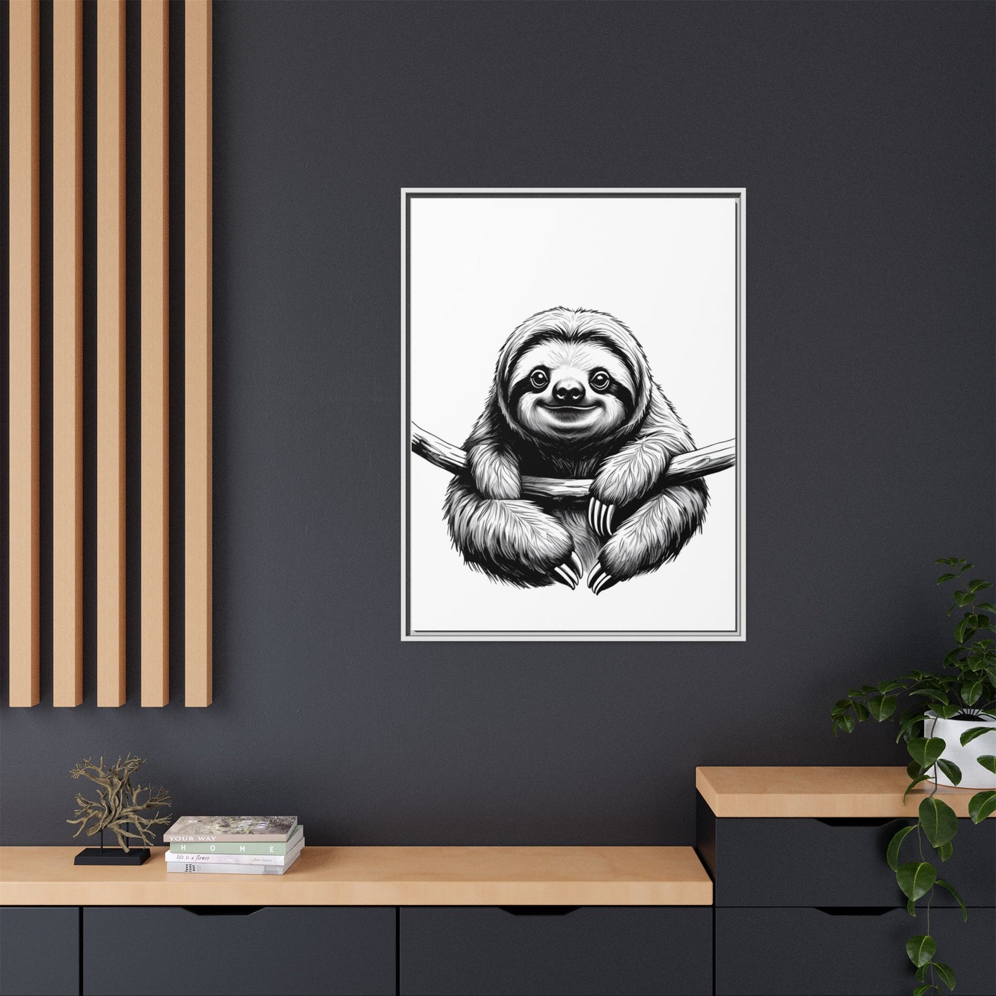 Adorable Sloth Hanging from Tree Branch Black & White Animal Wall Art, Cute Sloth Print, Jungle Theme Nursery Decor, Baby Shower Gift