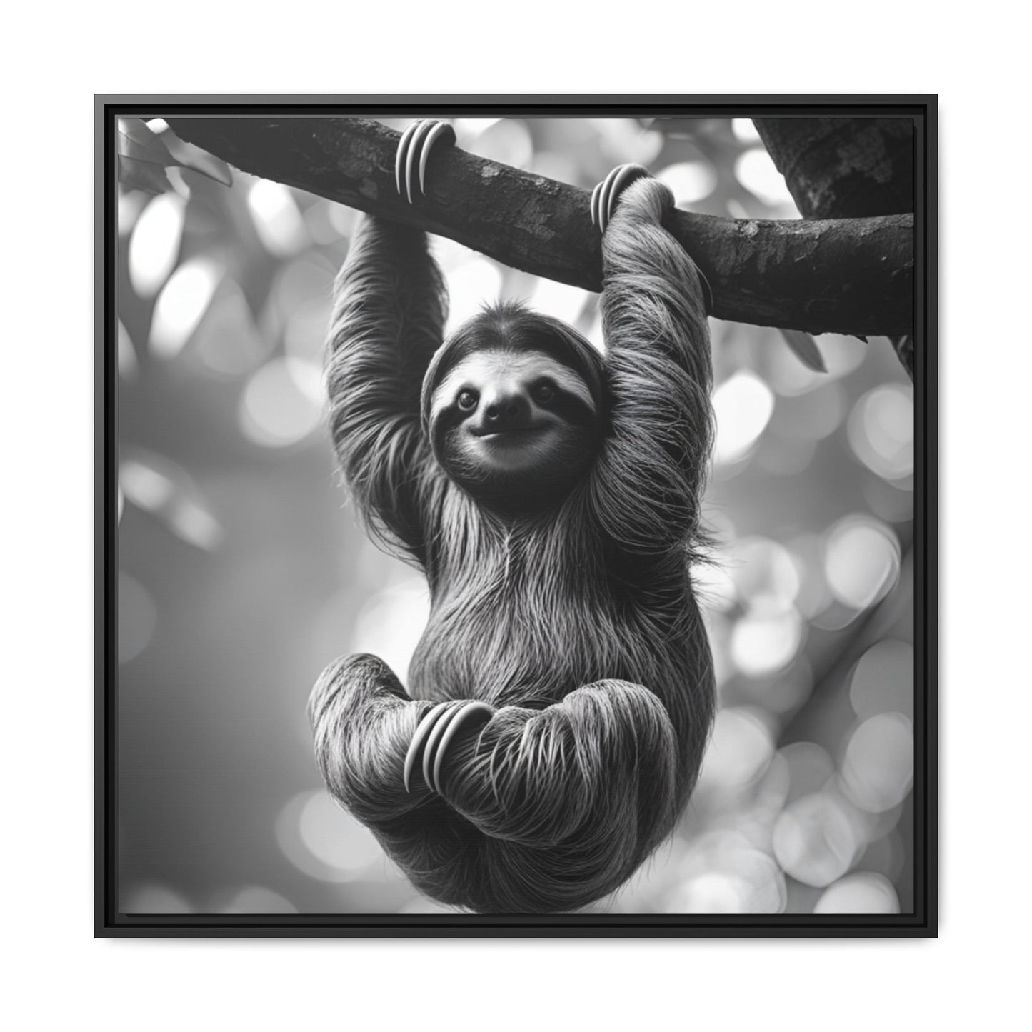 Black and White Sloth Framed Canvas Wall Art, Minimalist Animal Print, Modern Jungle Wildlife Home Decor, Sloth Lover Gift, Monochrome Image