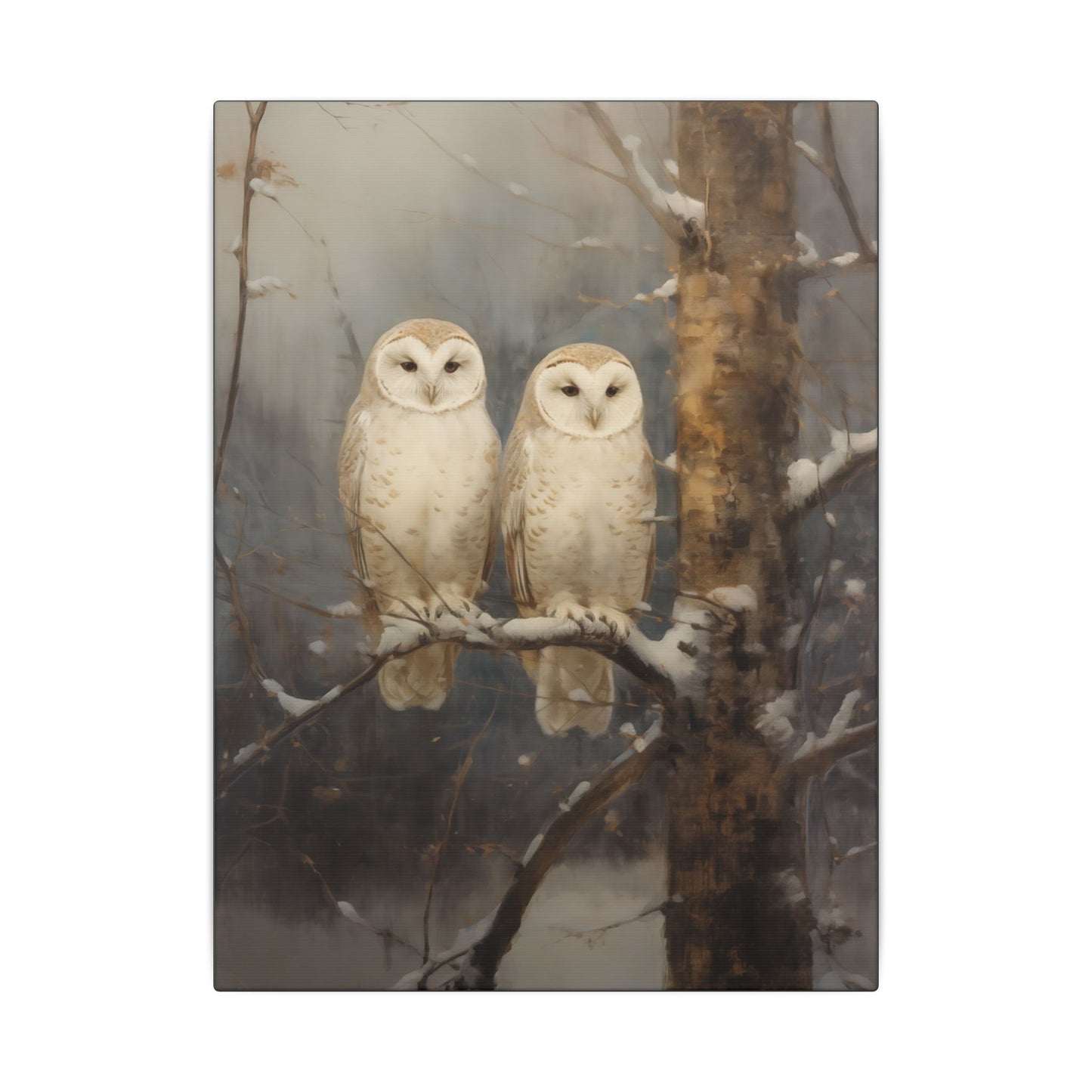 Snowy Owls Winter Canvas Wall Art | Vintage Wildlife Nature Decor