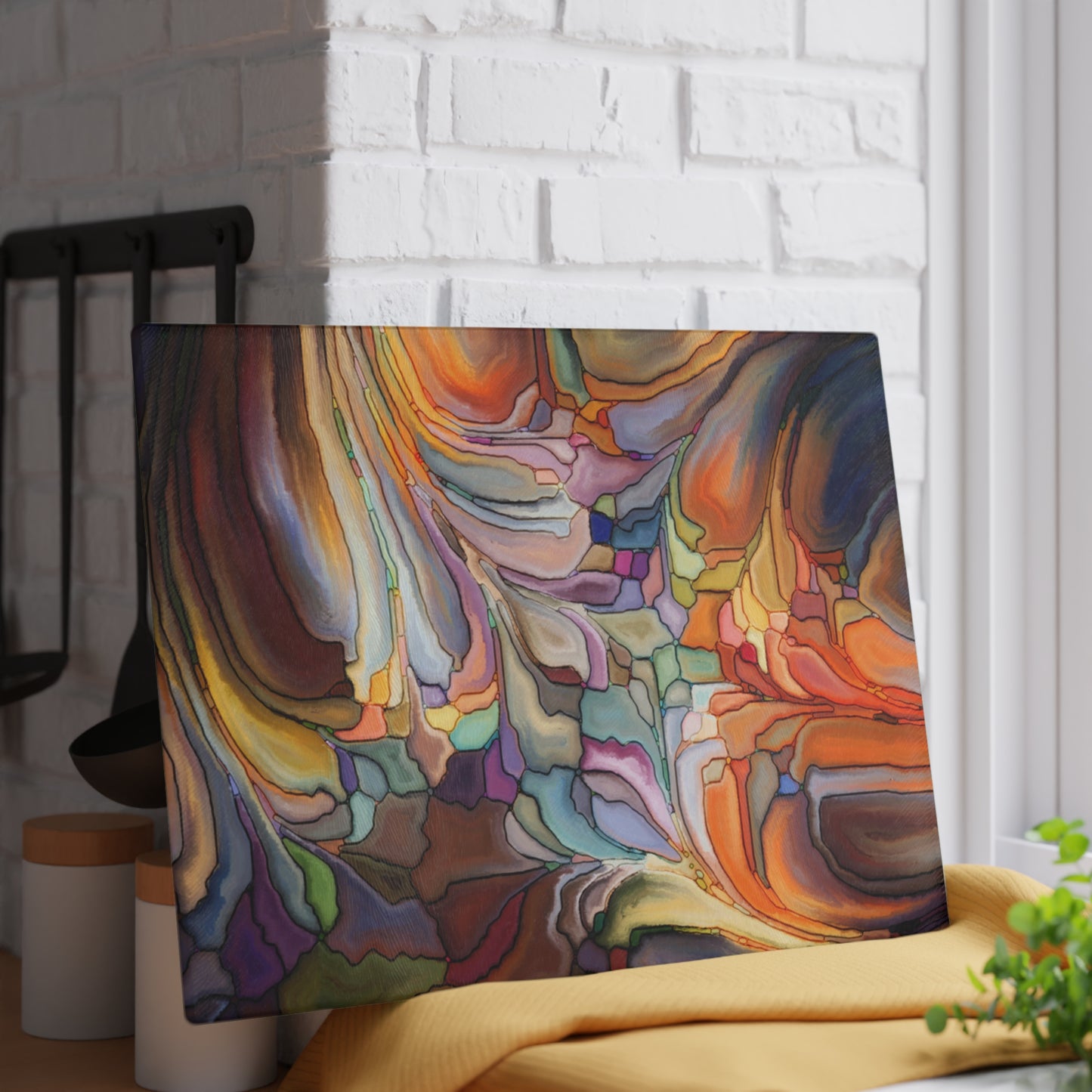 Abstract Color Swirl Glass Cutting Board | Multicolor Fluid Art Kitchen Decor