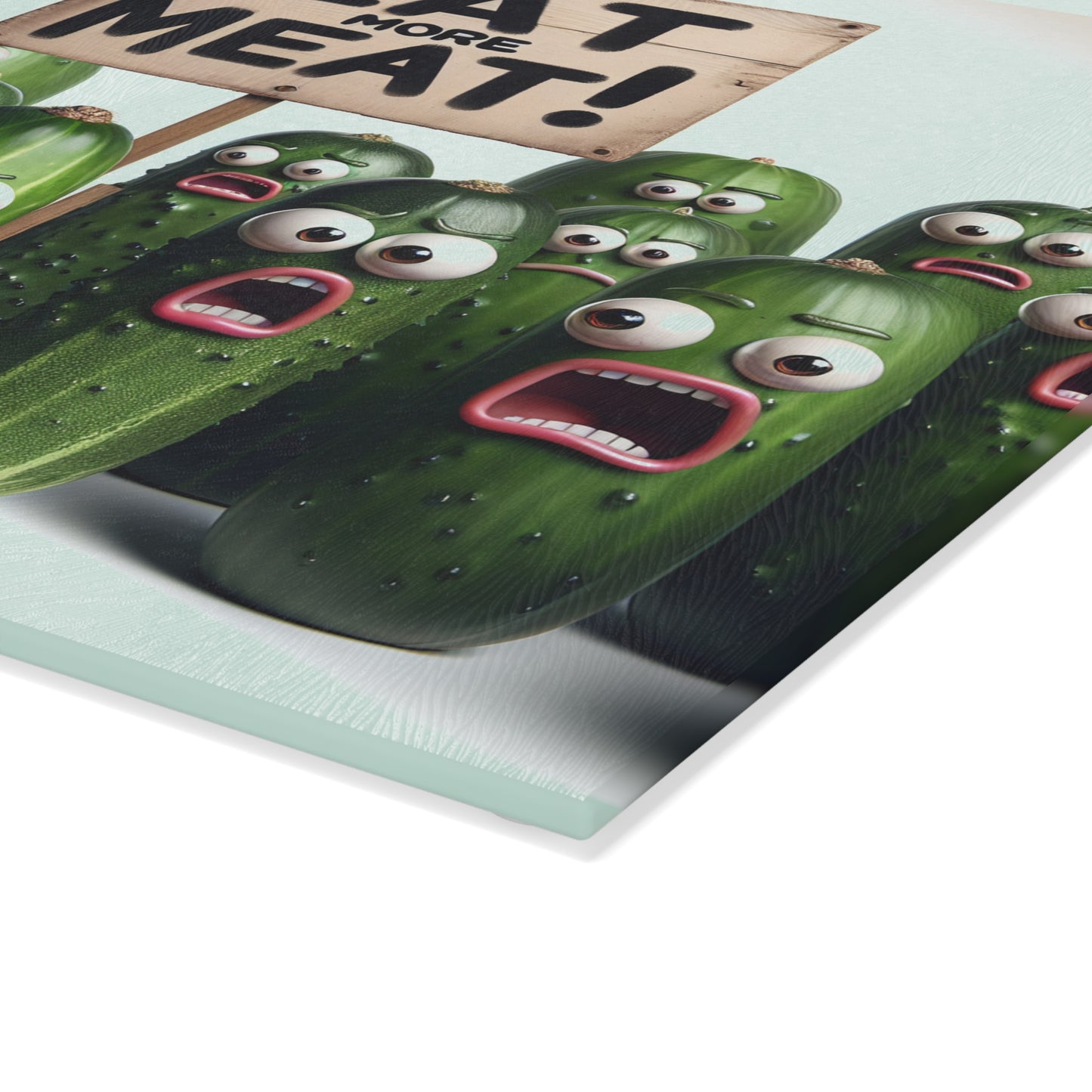 “Eat More Meat!” Funny Glass Cutting Board | Quirky Kitchen Gift