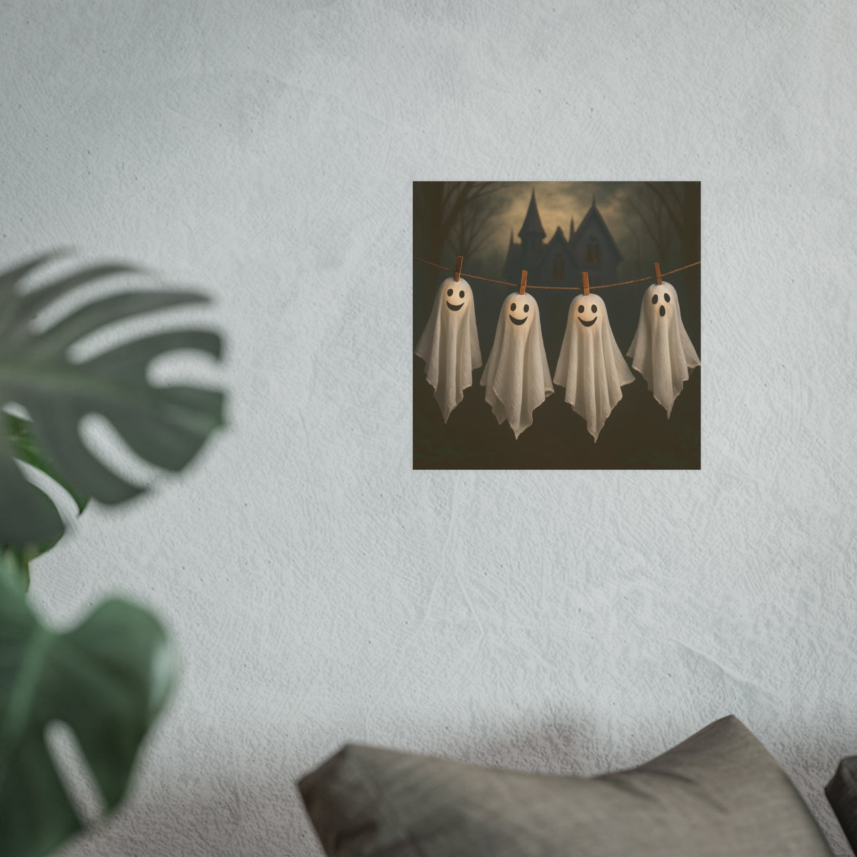 Friendly Halloween Ghosts Poster Art, Smiling Ghosts Clothesline Print