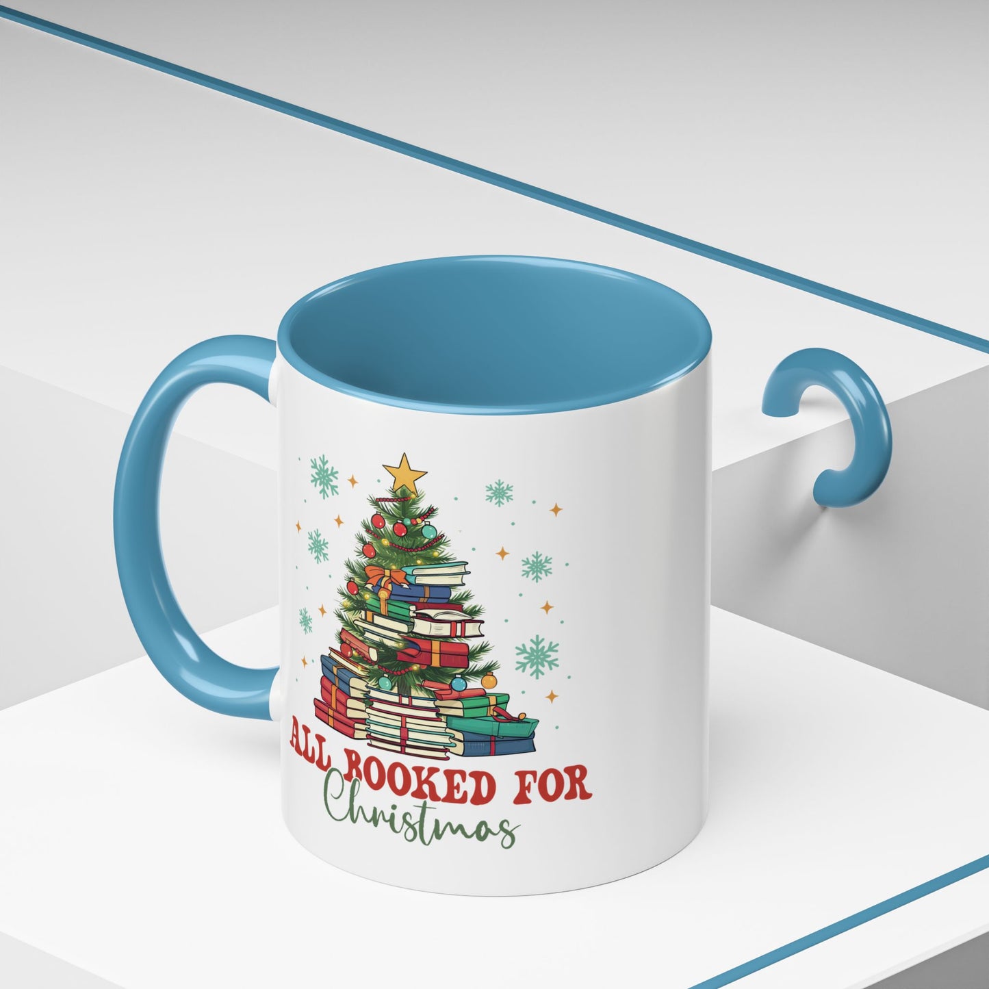 Christmas Booked Coffee Mug (11, 15oz) Holiday Book Lover Gift Festive Reading Mug Xmas Tree Teacher Gift