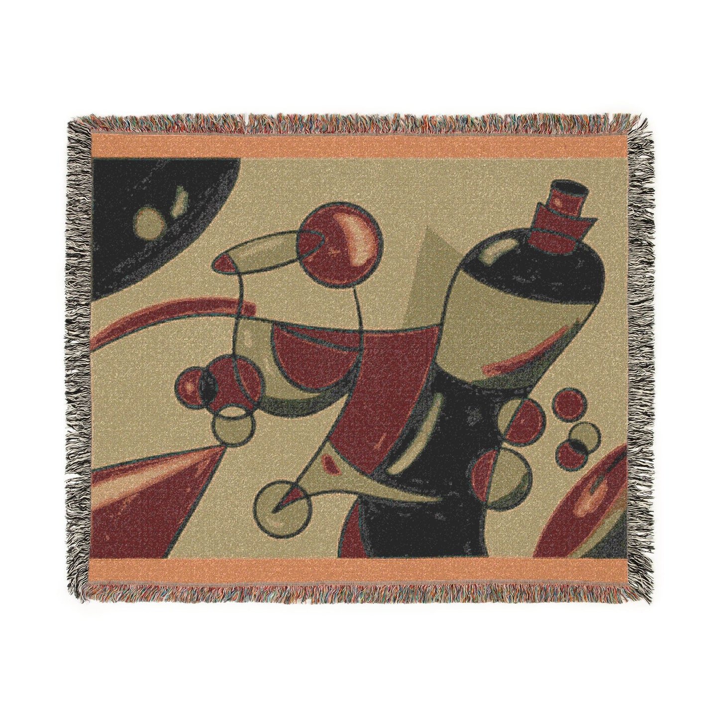 Mid Century Modern Abstract Woven Throw Blanket – Retro Art Deco Geometric Design