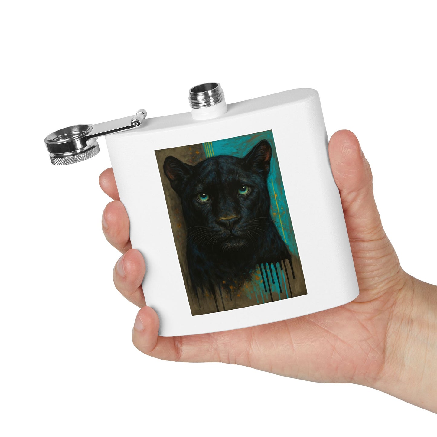Carolina Football Inspired Panther Flask, Grunge Big Cat Hip Flask, Carolina Fan Game Day Gift, Rugged Sports Flask