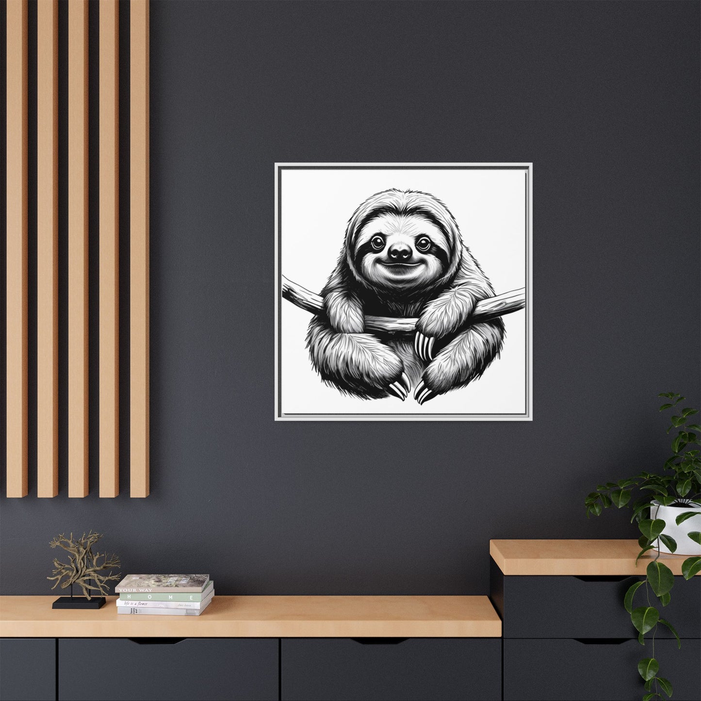 Adorable Sloth Hanging from Tree Branch Black & White Animal Wall Art, Cute Sloth Print, Jungle Theme Nursery Decor, Baby Shower Gift