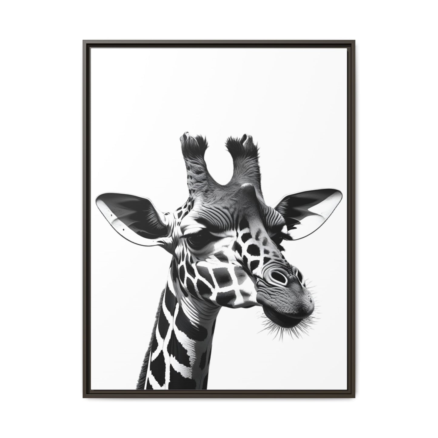 Black and White Giraffe Wall Art – Framed Safari Animal Canvas Print