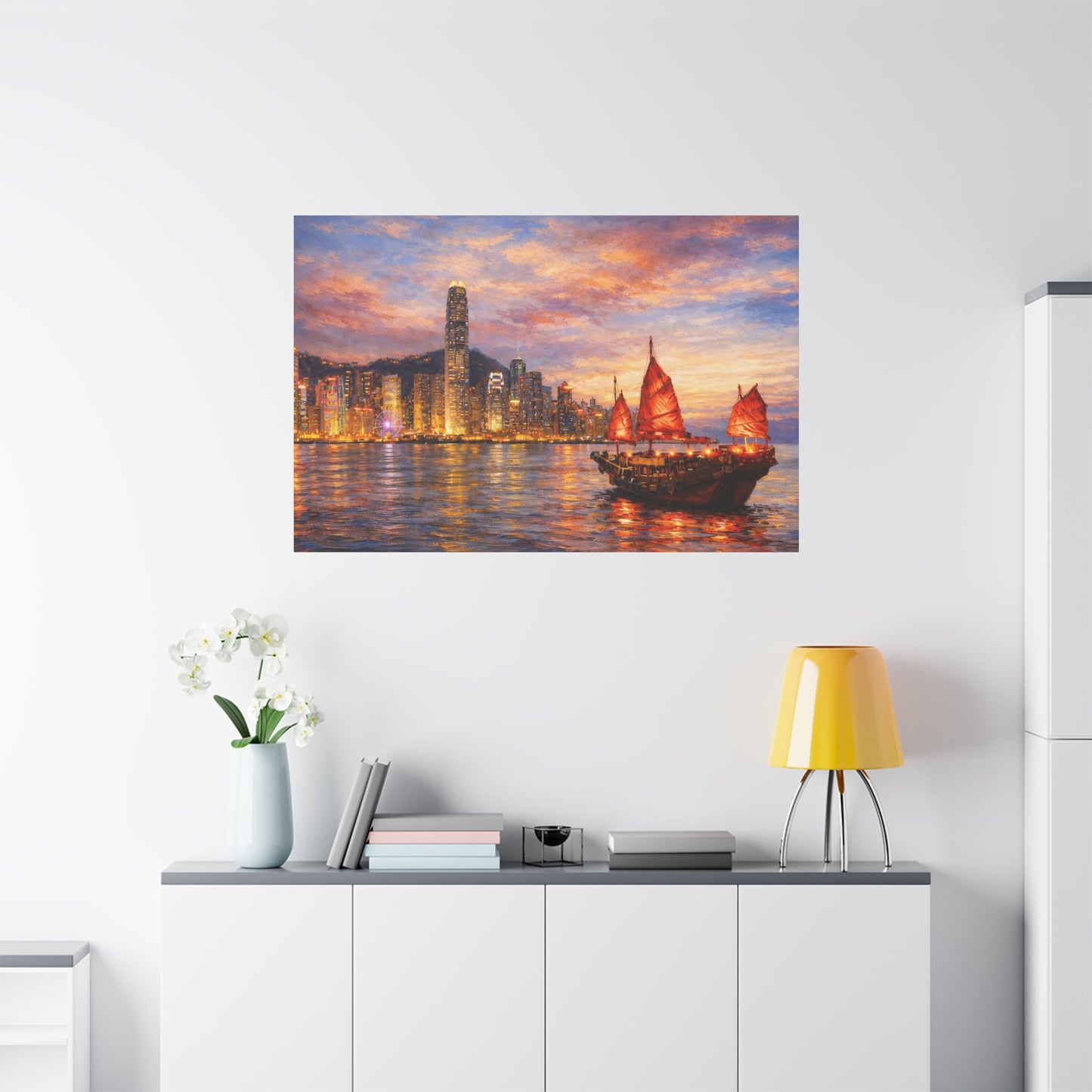 Hong Kong Junk Boat at Sunset Canvas
