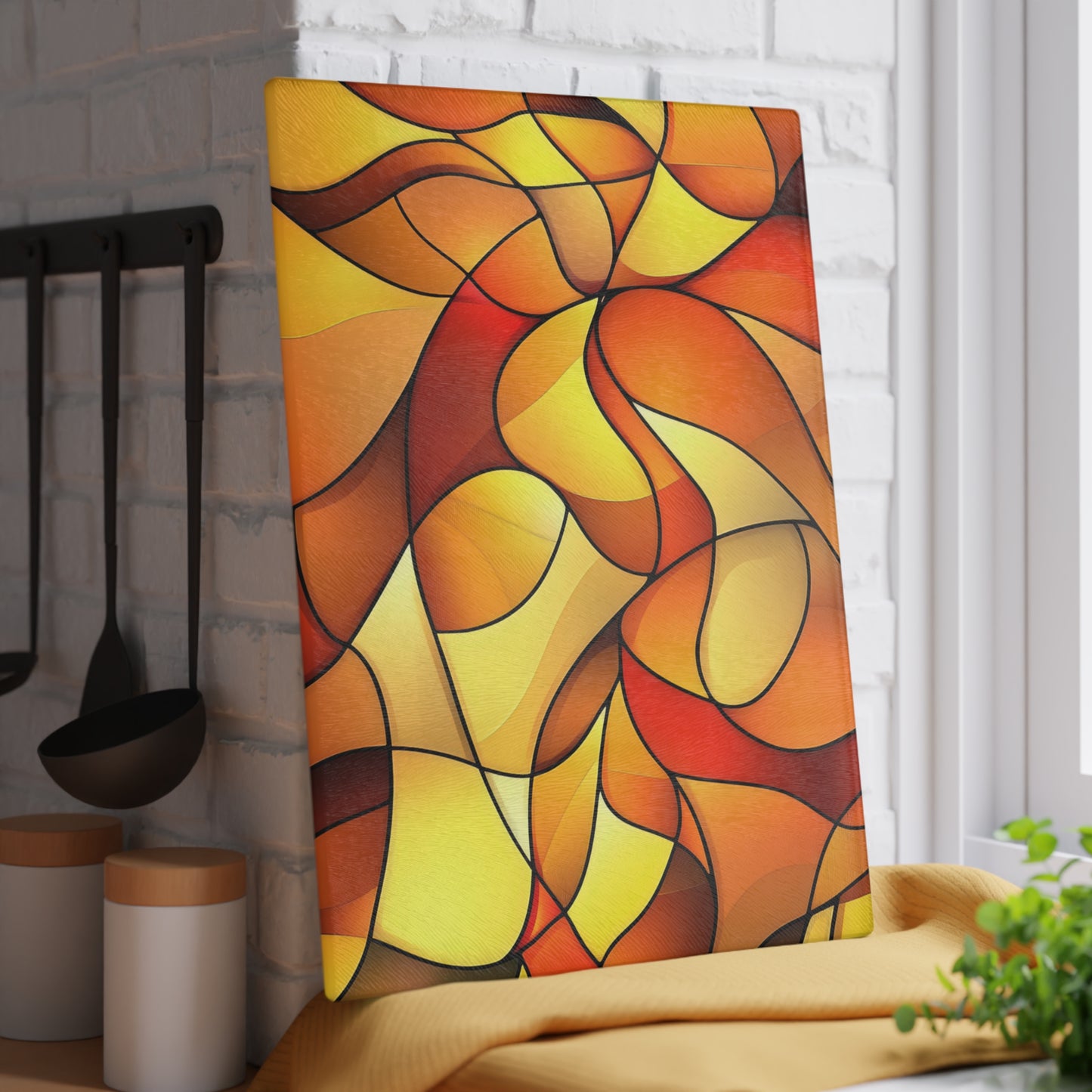 Orange Stained Glass Swirl Cutting Board | Autumn Kitchen Decor