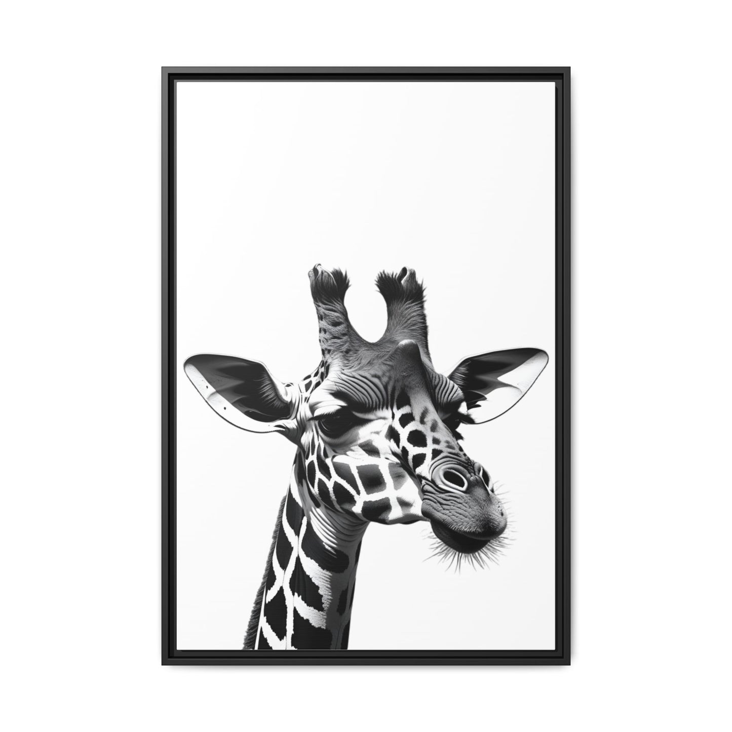Black and White Giraffe Wall Art – Framed Safari Animal Canvas Print