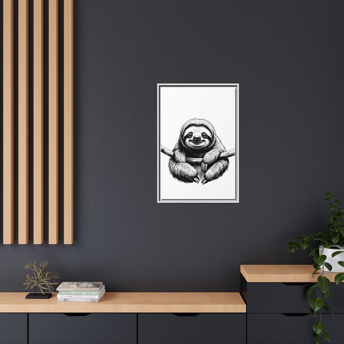 Adorable Sloth Hanging from Tree Branch Black & White Animal Wall Art, Cute Sloth Print, Jungle Theme Nursery Decor, Baby Shower Gift