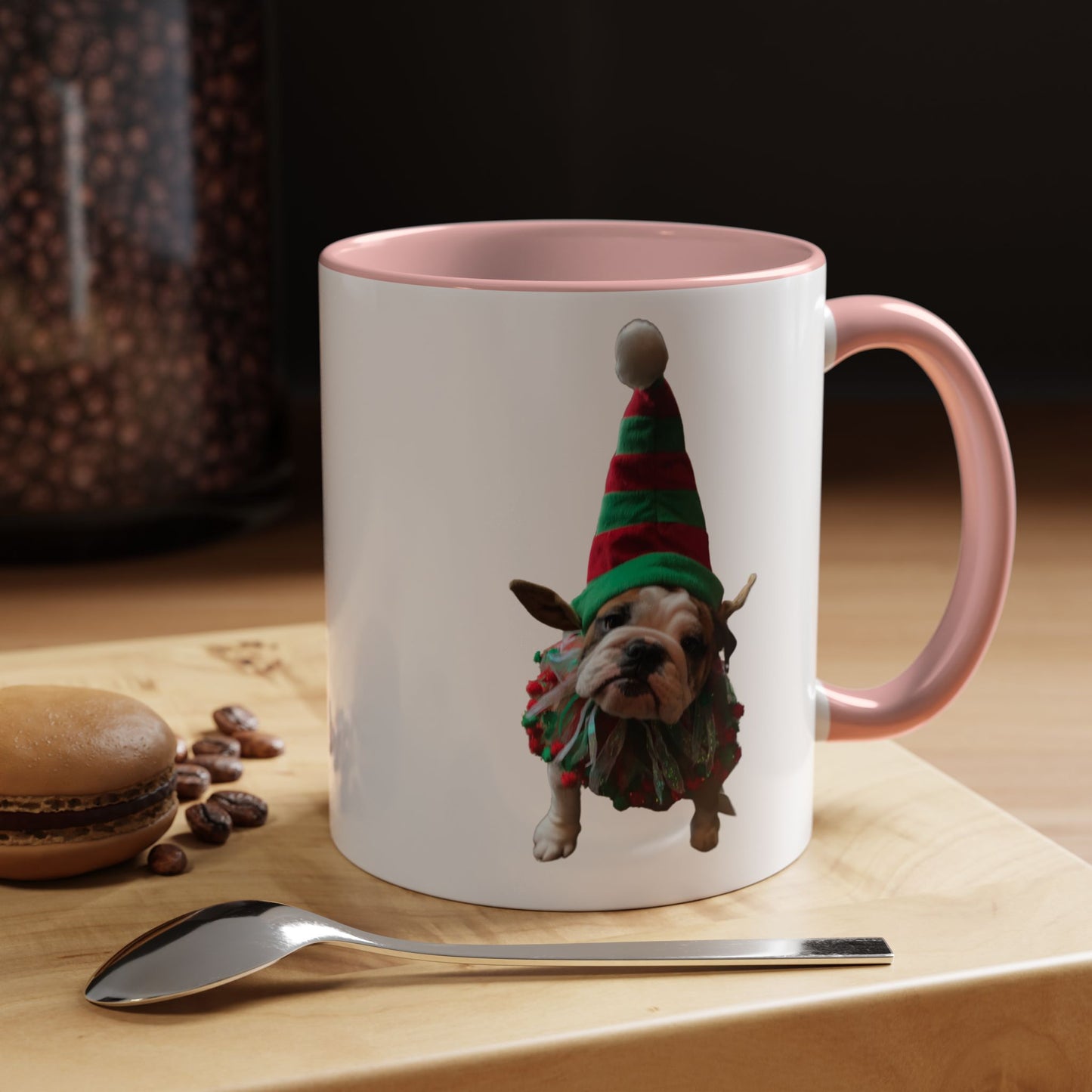 Funny Christmas Bulldog Mug – Cute Dog Elf Holiday Coffee Cup – Bulldog Lover Gift – Christmas Dog Mug – Festive Puppy Mug