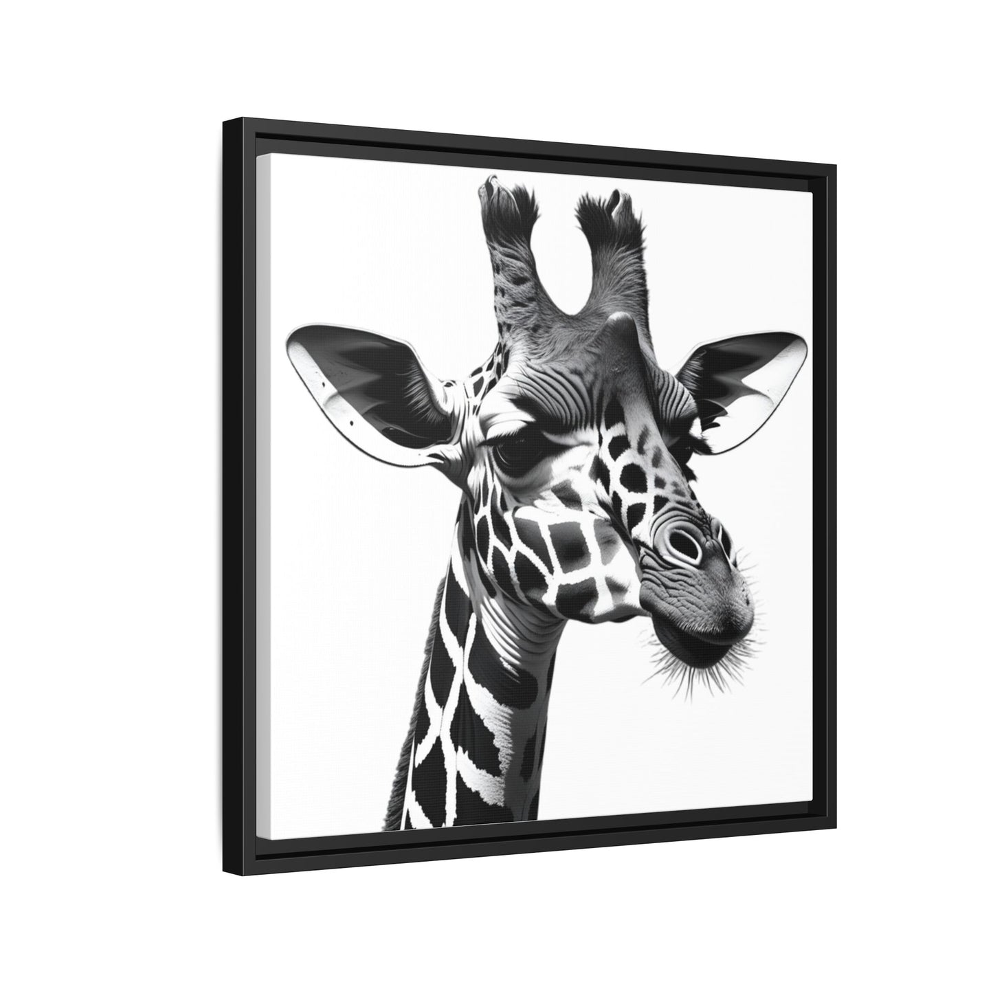 Black and White Giraffe Wall Art – Framed Safari Animal Canvas Print