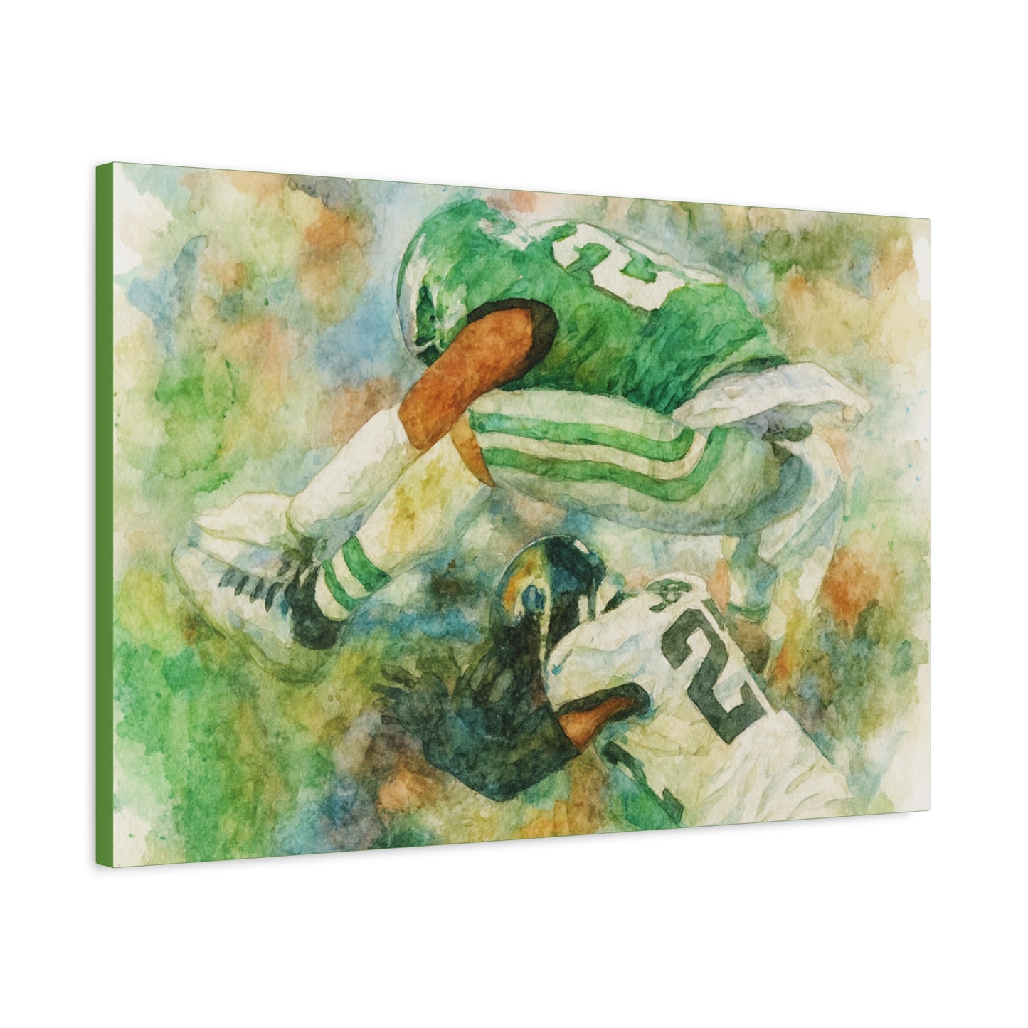 Saquon Barkley Backwards Hurdle Watercolor Canvas | Philadelphia Eagles Football Wall Art Print on 1.25"  Canvas | Game Day Fan Cave Gift