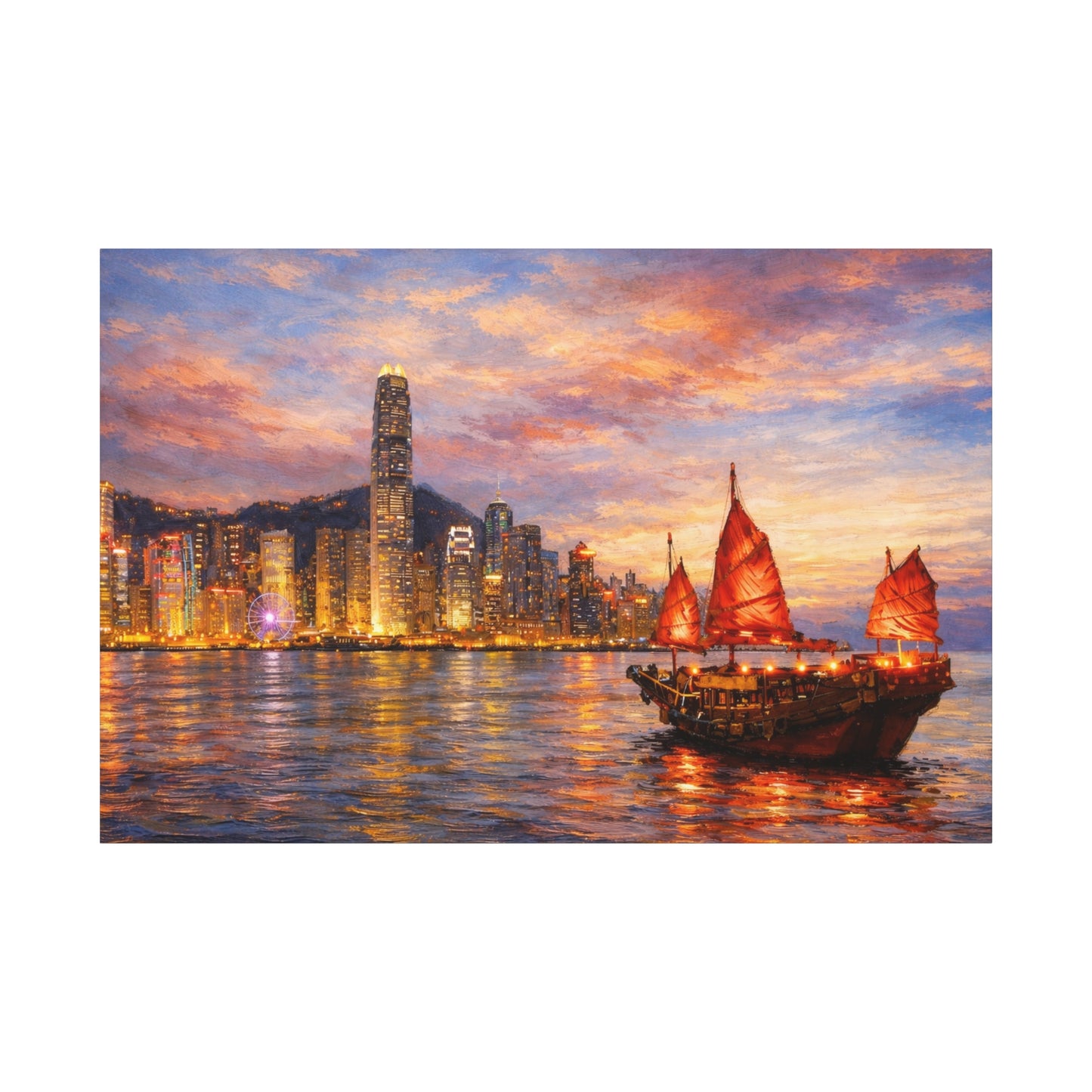 Hong Kong Junk Boat at Sunset Canvas