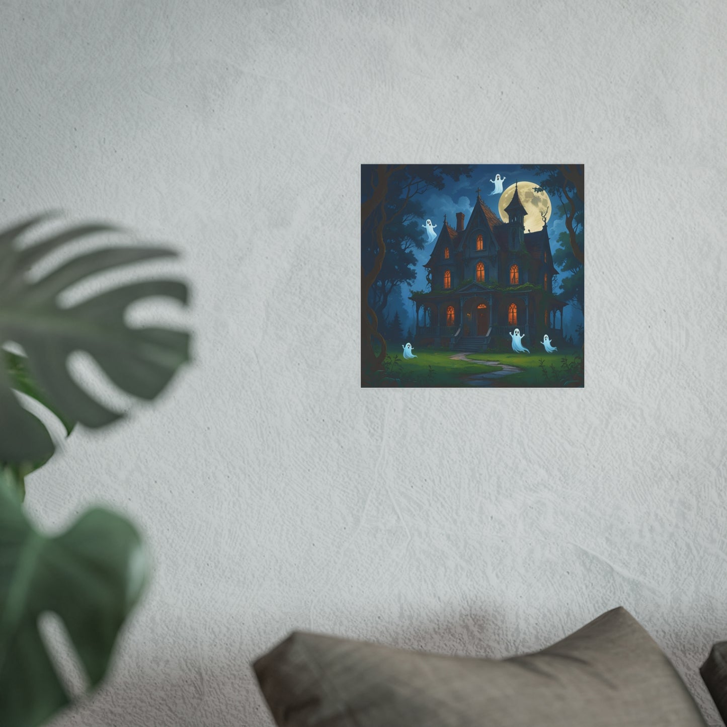 Haunted House Ghosts Poster — Friendly Ghosts Floating Around a Haunted House