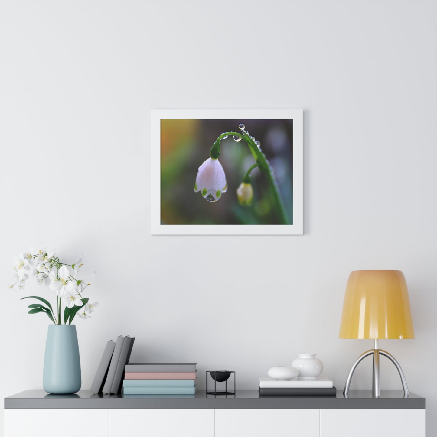 Dew Drop Flower Framed Wall Art – Macro Nature Photography, Minimalist Floral Print, Elegant Botanical Home Decor