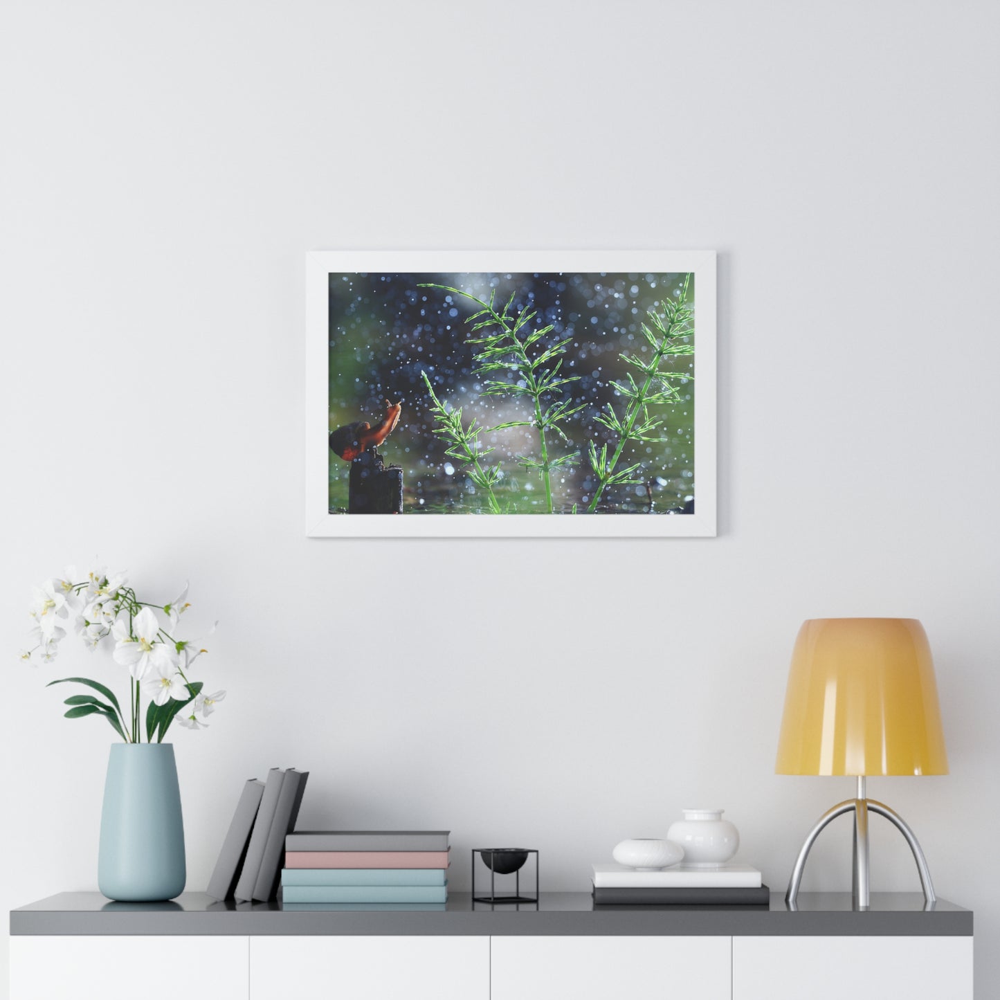 Snail Nature Wall Art – Rain Macro Botanical Print, Zen Forest Decor, Moody Nature, Calm Mindfulness Wall Art