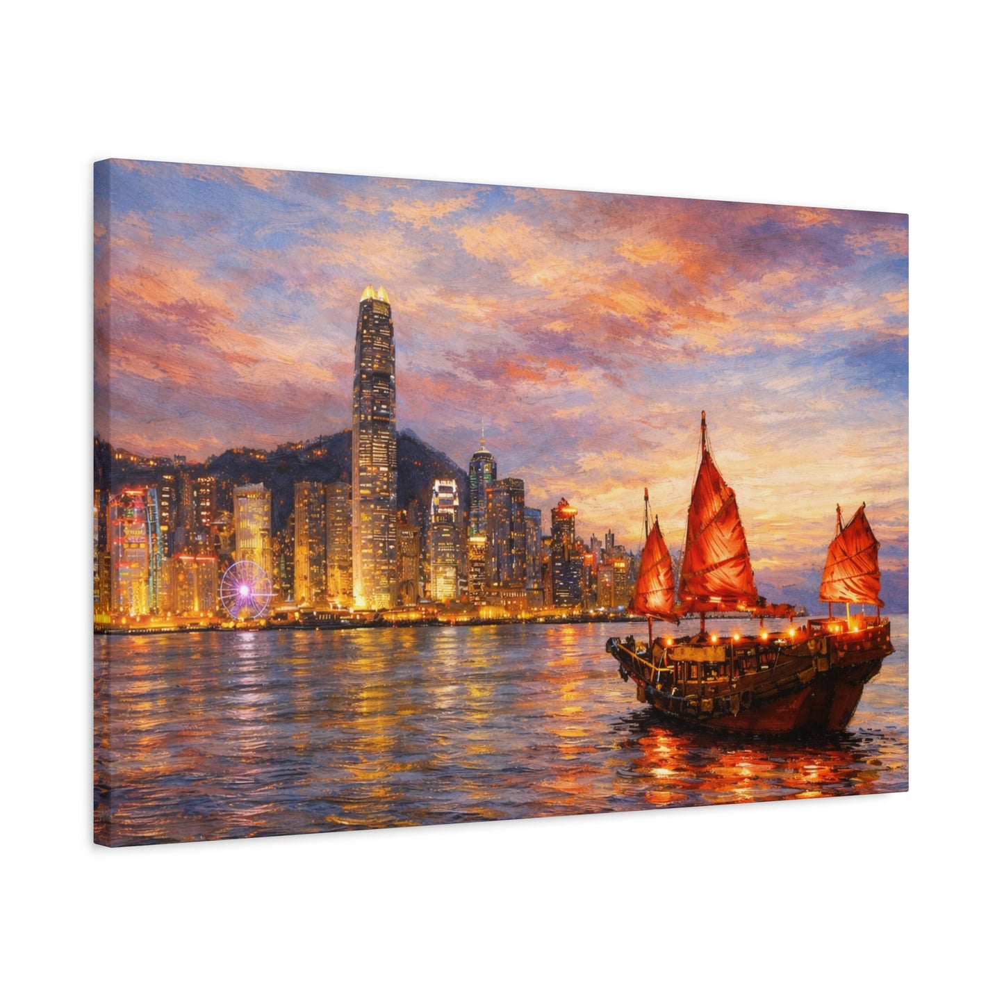 Hong Kong Junk Boat at Sunset Canvas