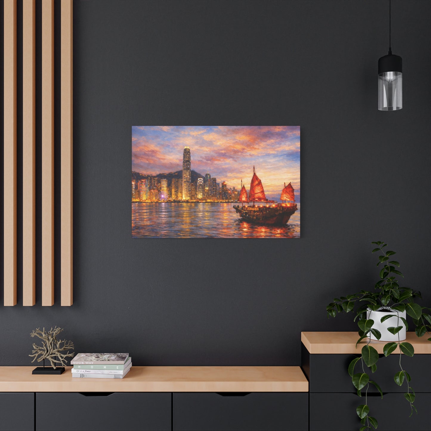 Hong Kong Junk Boat at Sunset Canvas