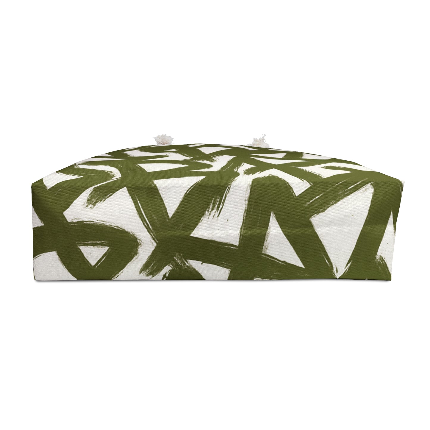 Cylindrical container with green abstract pattern on a white background