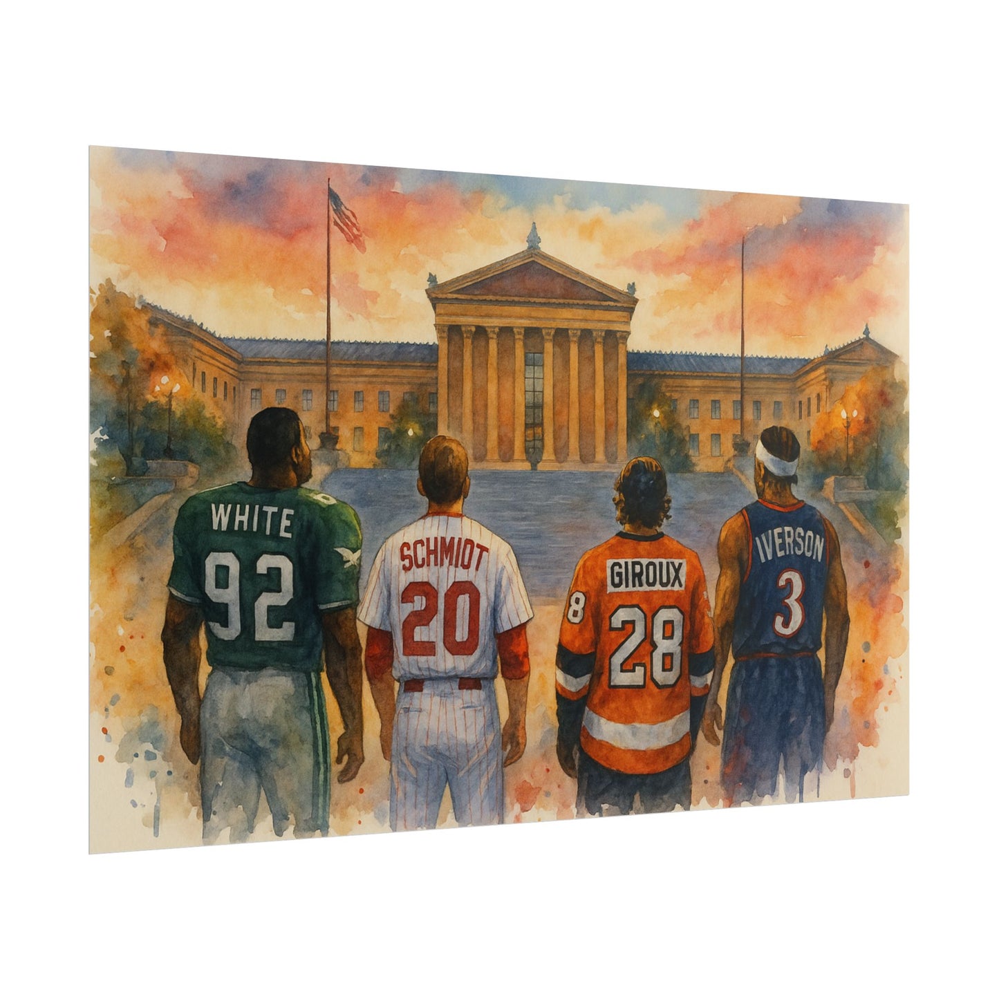 Philadelphia Sports Legends Poster, Sport Fan Art, Philadelphia Museum of Art Watercolor Print, Eagles Phillies Flyers 76ers Eagles Gift
