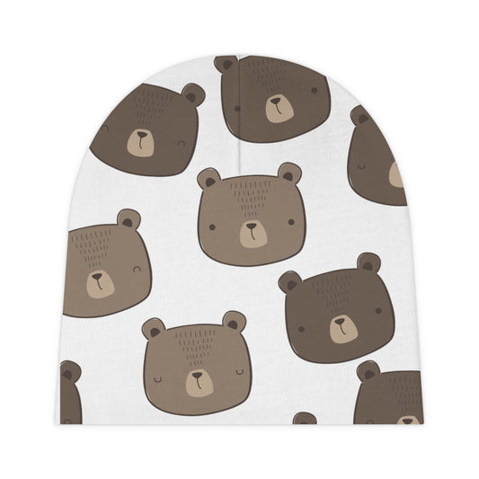 Cartoon Teddy Bear Baby Beanie, Soft Baby Cap with Bear Face, Baby Shower Gift