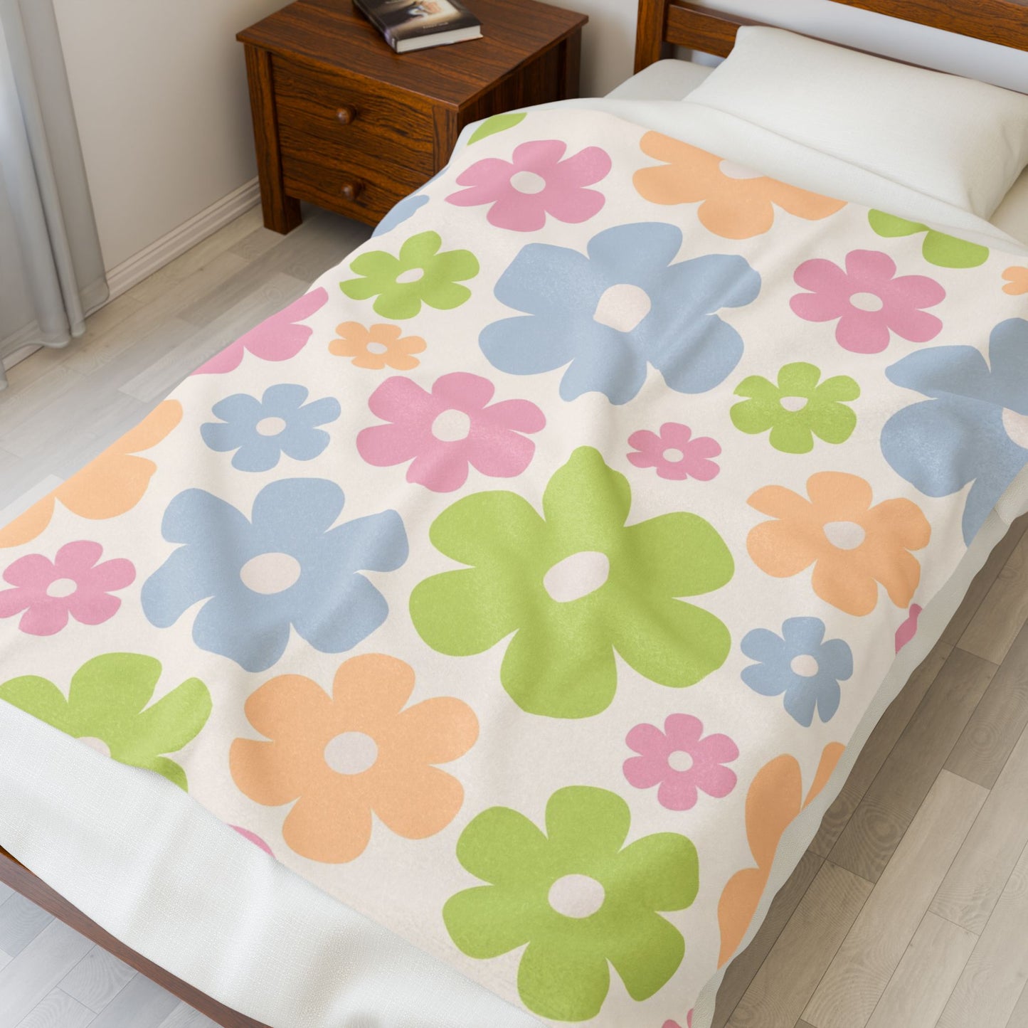 Flower Power Velveteen Plush Blanket | Y2K Colorful Floral Throw | Cozy Spring Home Décor Gift