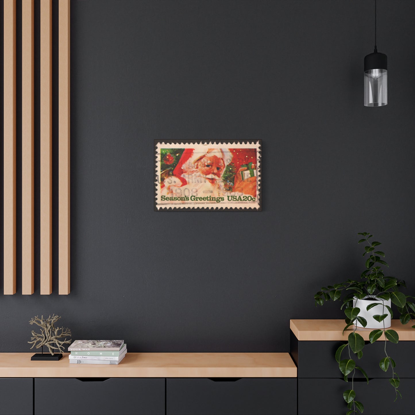Vintage Santa Claus Stamp Wall Art US Army Postmark | Christmas Decor Mantle Art