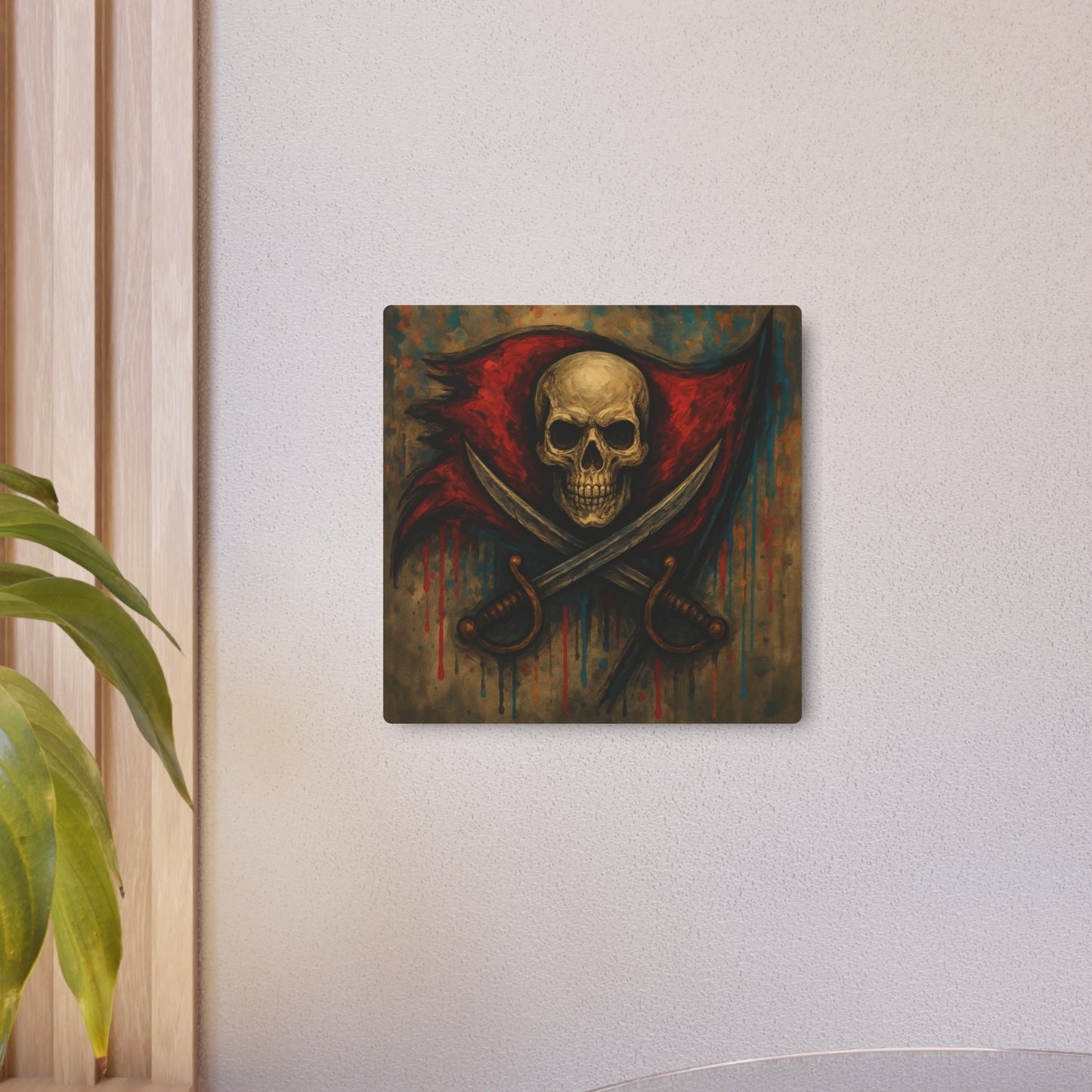 Skull and Crossed Swords Metal Art Sign | Pirate Skull Wall Decor