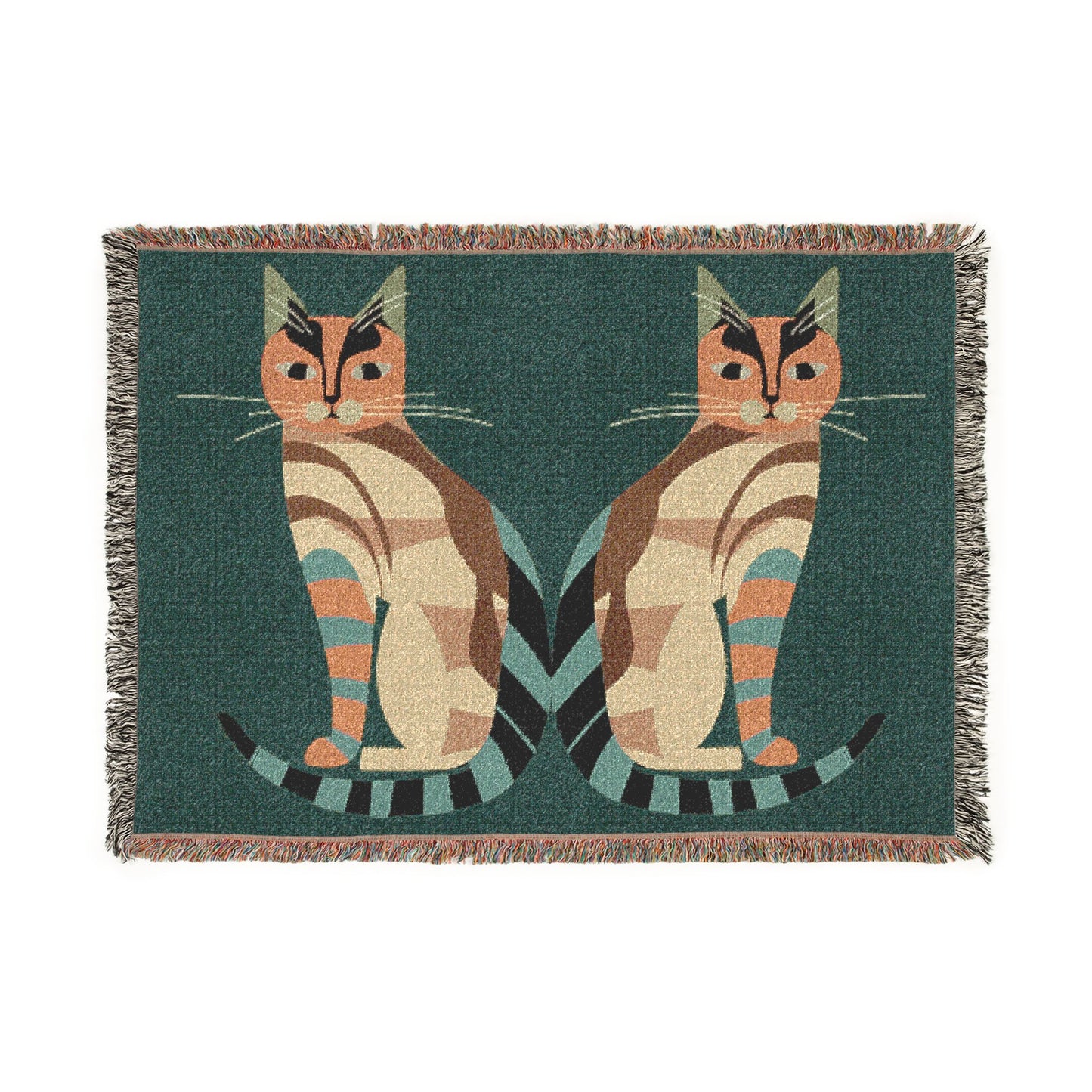 Mid Century Modern Cat Woven Throw Blanket | Retro Feline Decor