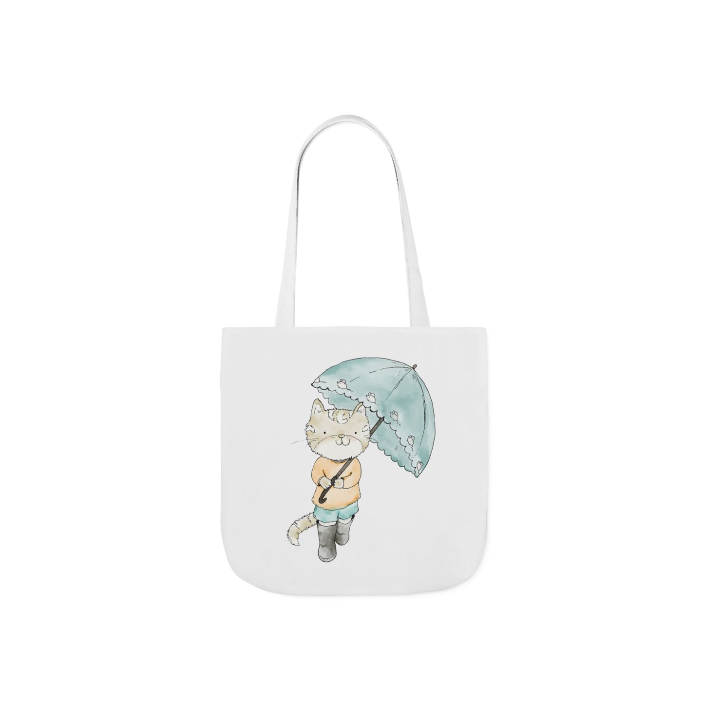 Cat Lover Tote Bag Cute Kitty with Umbrella Rain Boots Cat Lover Eco Tote Bag