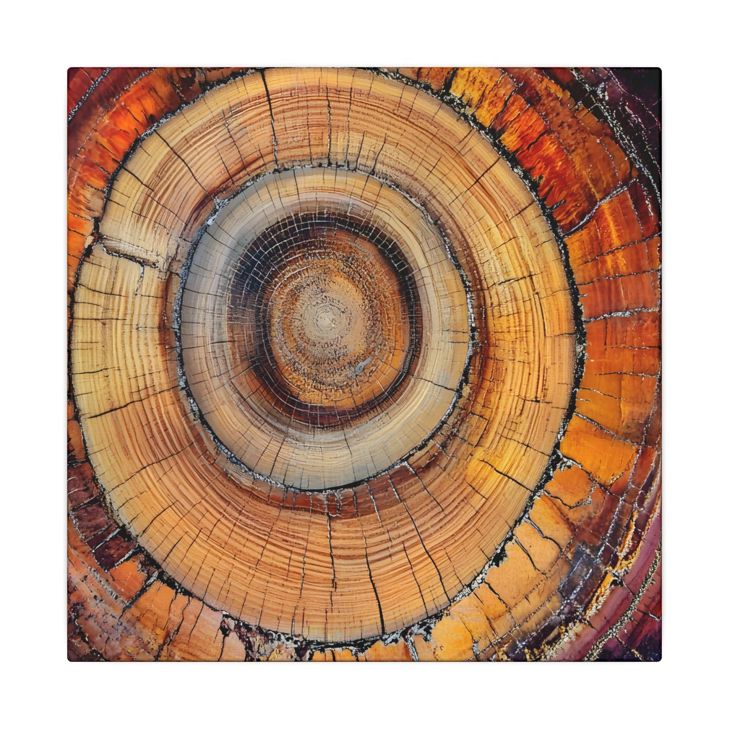 Close-up of a tree stump with concentric rings on a white background