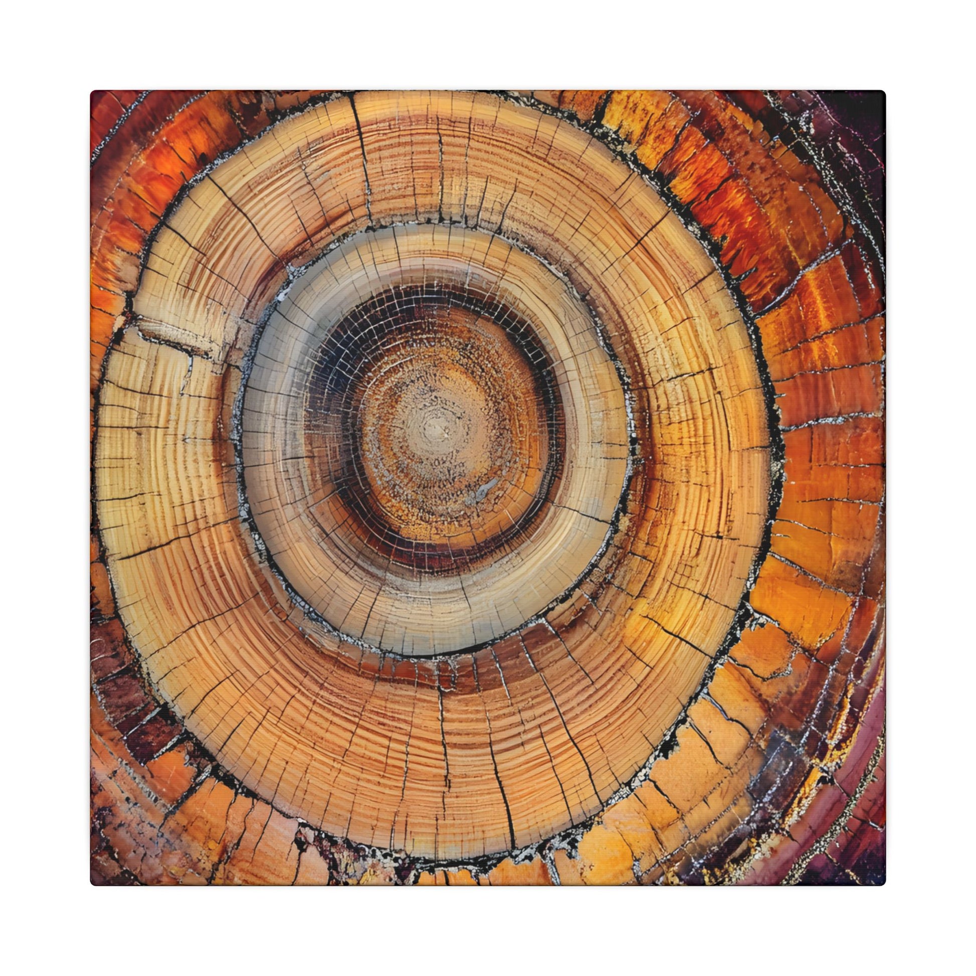 Close-up of a tree stump with concentric rings on a white background