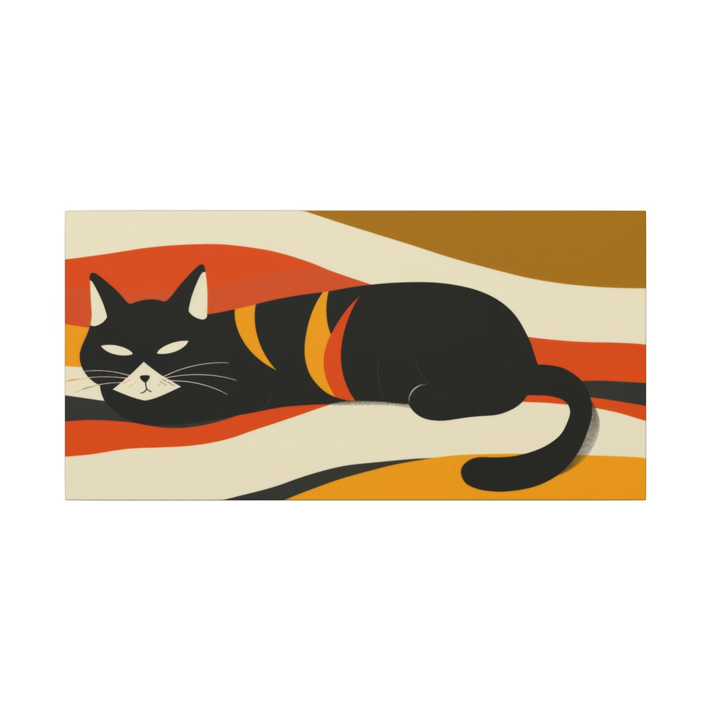Illustration of a black cat on a striped background